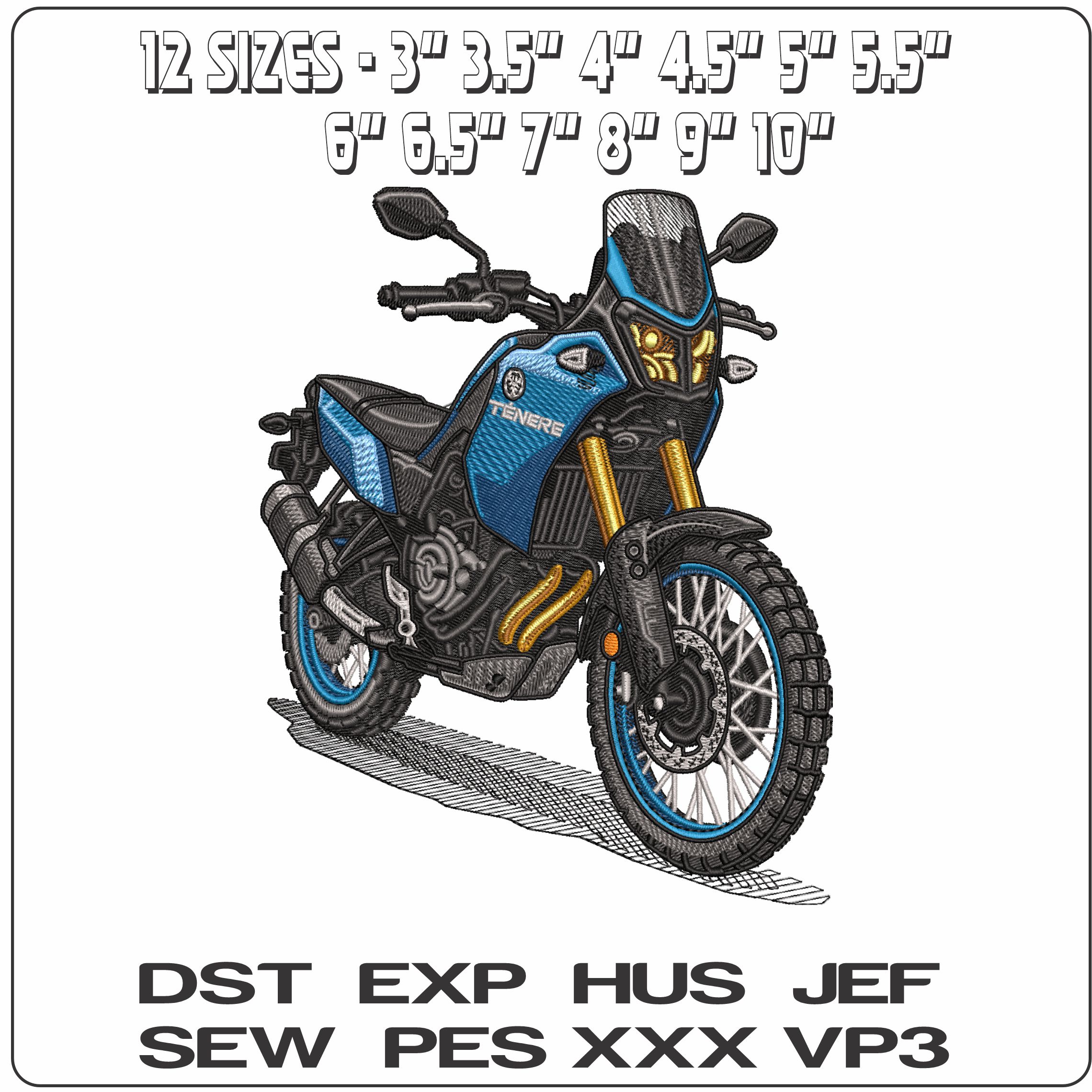 Yamaha Tenere 700 Motorbike- Elegant embroidery design file - instant download — view 2