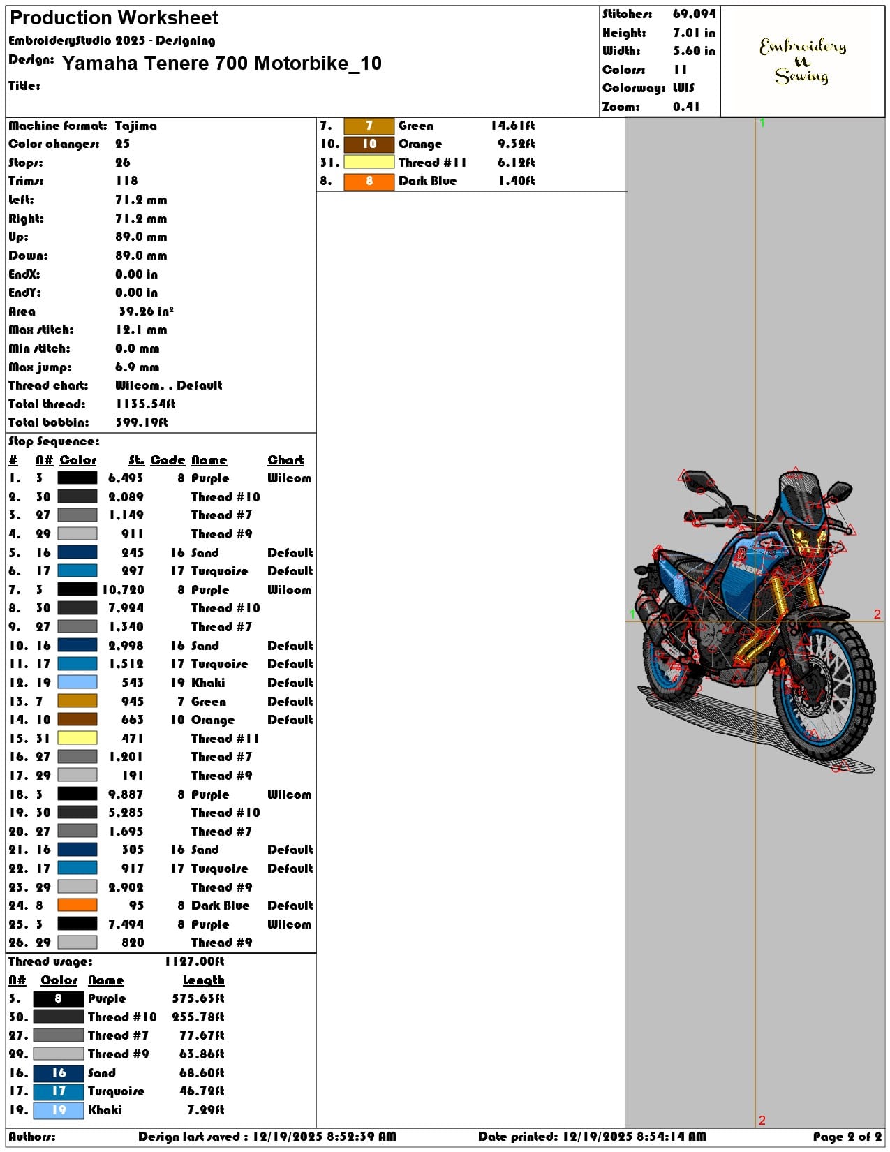 Yamaha Tenere 700 Motorbike- Elegant embroidery design file - instant download — view 3