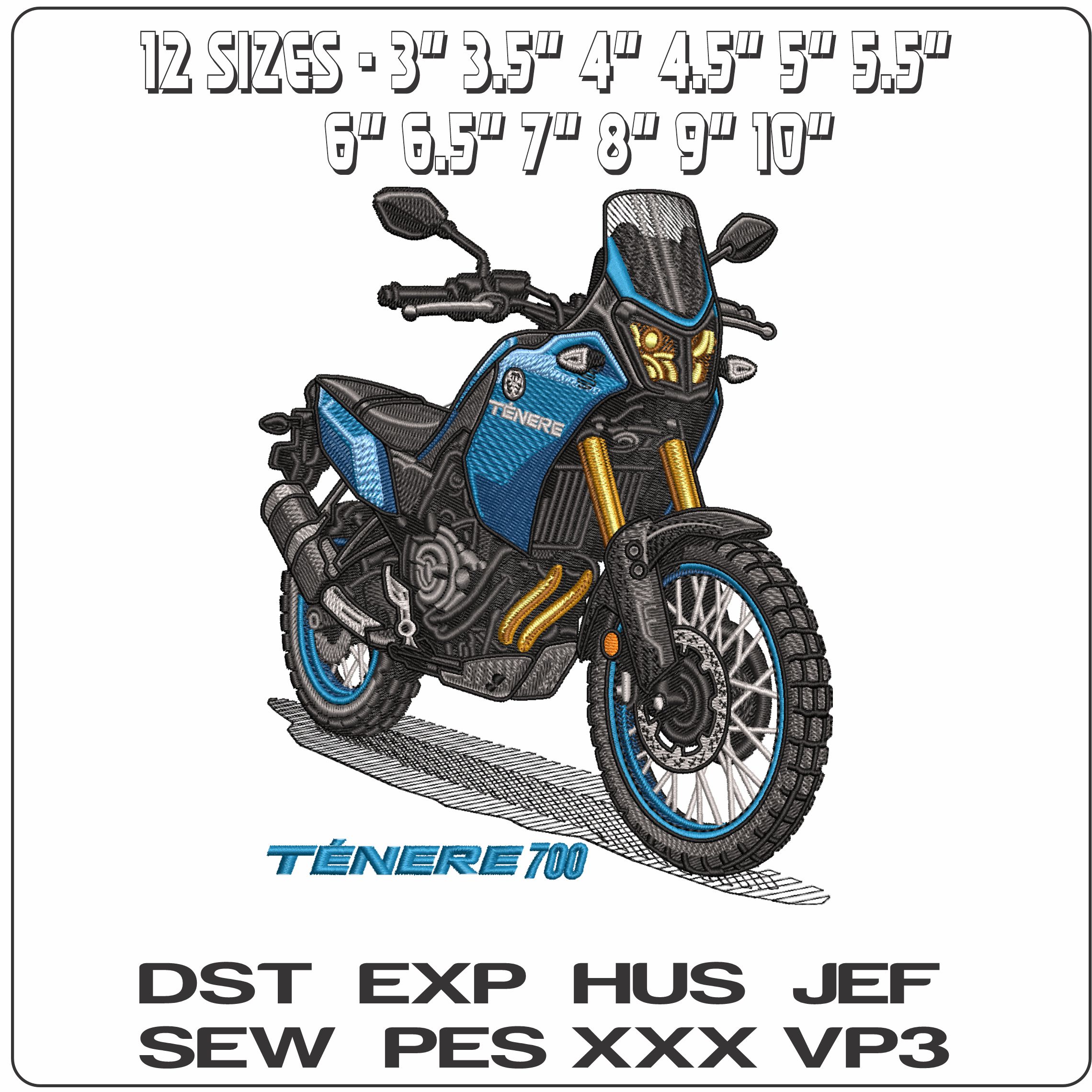 Yamaha Tenere 700 Motorbike with Name- Elegant embroidery design file - instant download — view 2