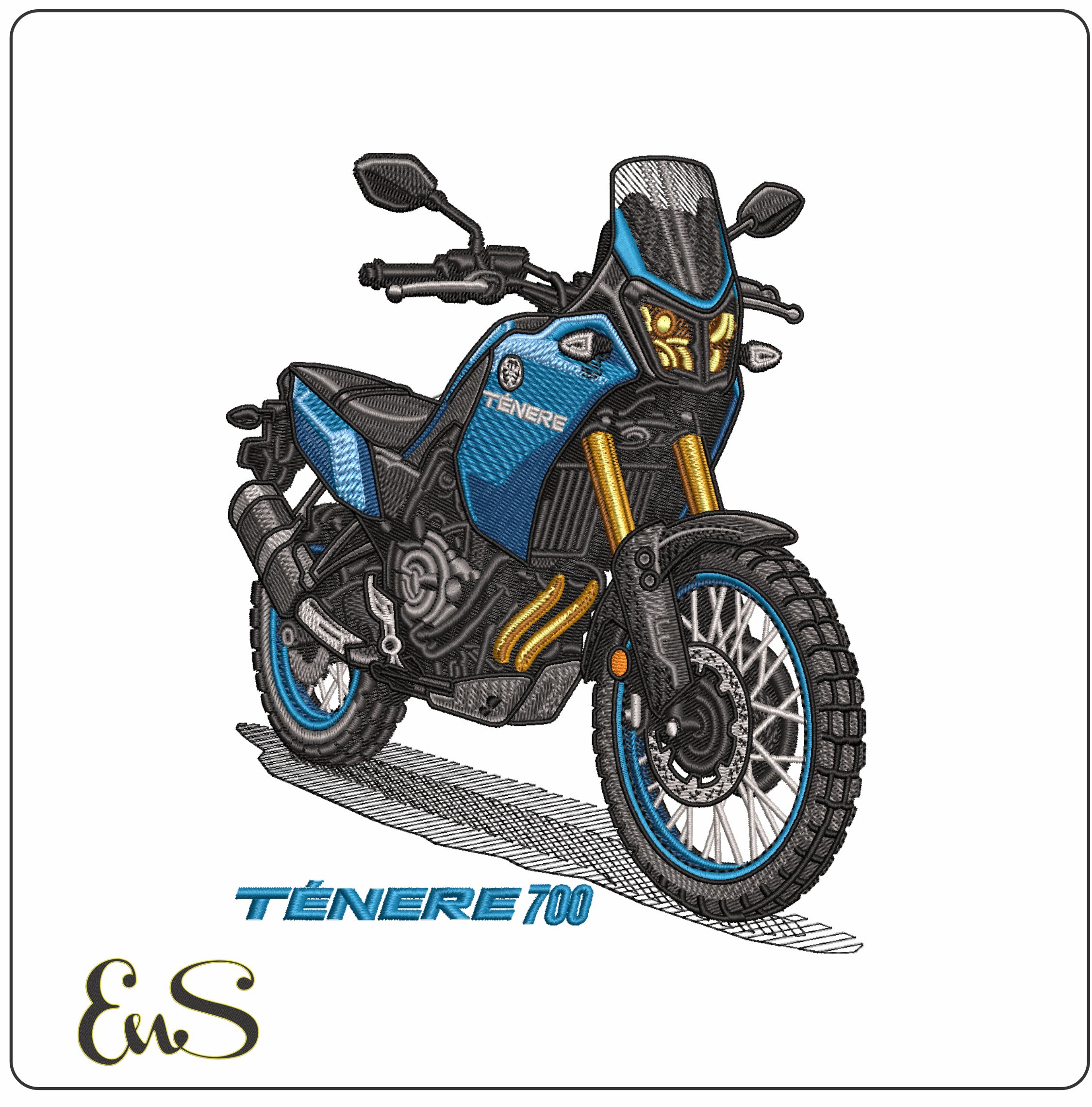 Yamaha Tenere 700 Motorbike with Name- Elegant embroidery design file - instant download