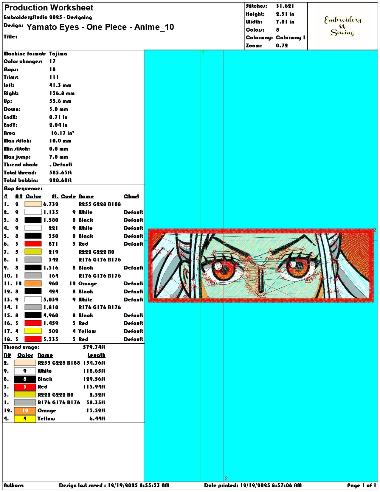 Yamato Eyes One Piece Anime- Elegant embroidery design file - instant download — view 3
