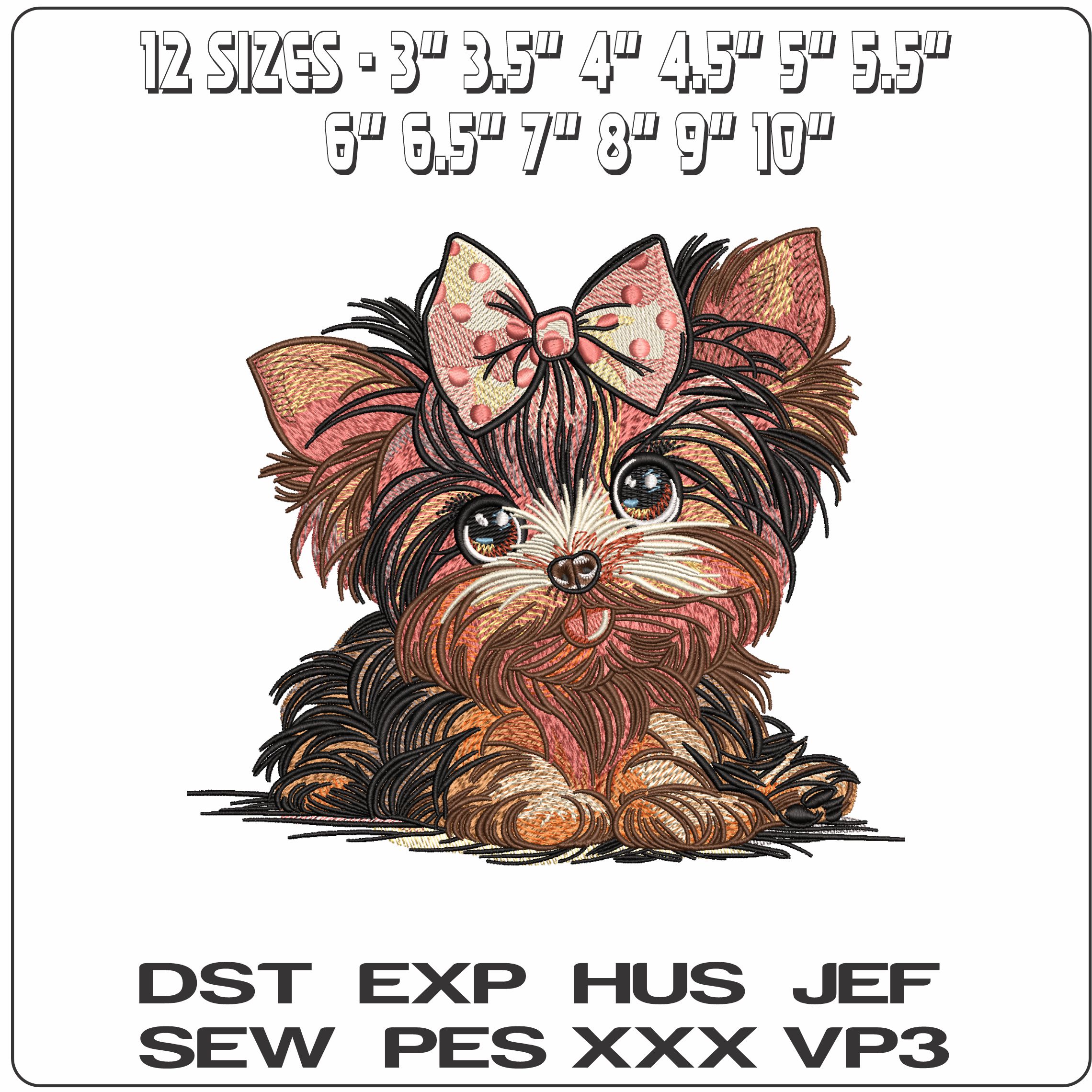 Yorkshire Terrier Puppy with Bow- Elegant embroidery design file - instant download — view 2
