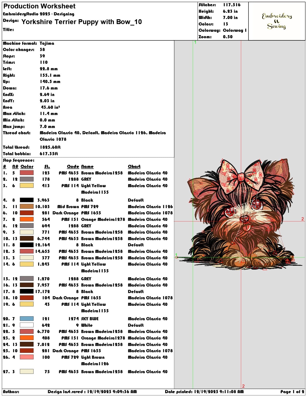 Yorkshire Terrier Puppy with Bow- Elegant embroidery design file - instant download — view 3
