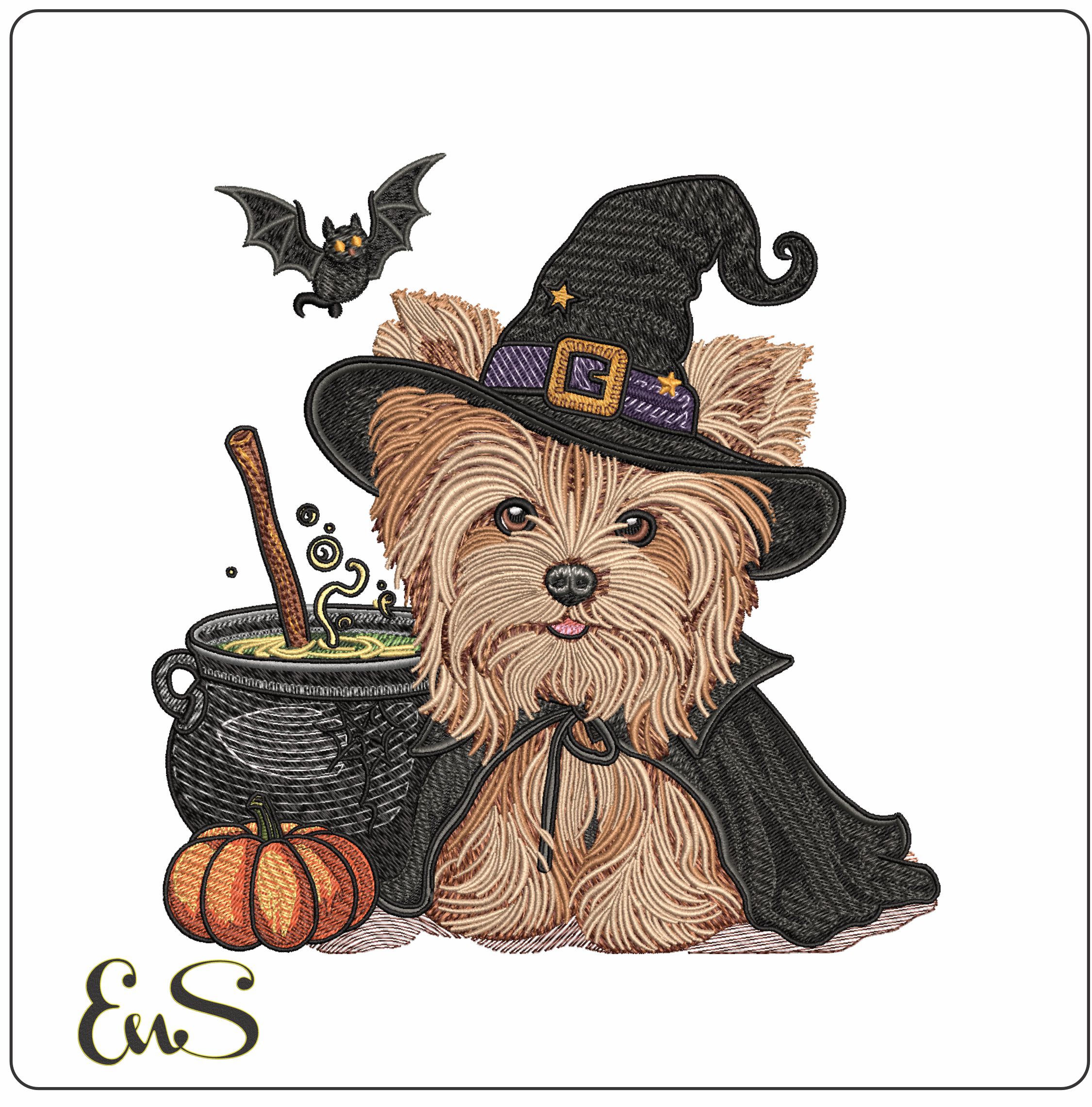 Yorkshire Terrier In Halloween Outfit- Elegant embroidery design file - instant download
