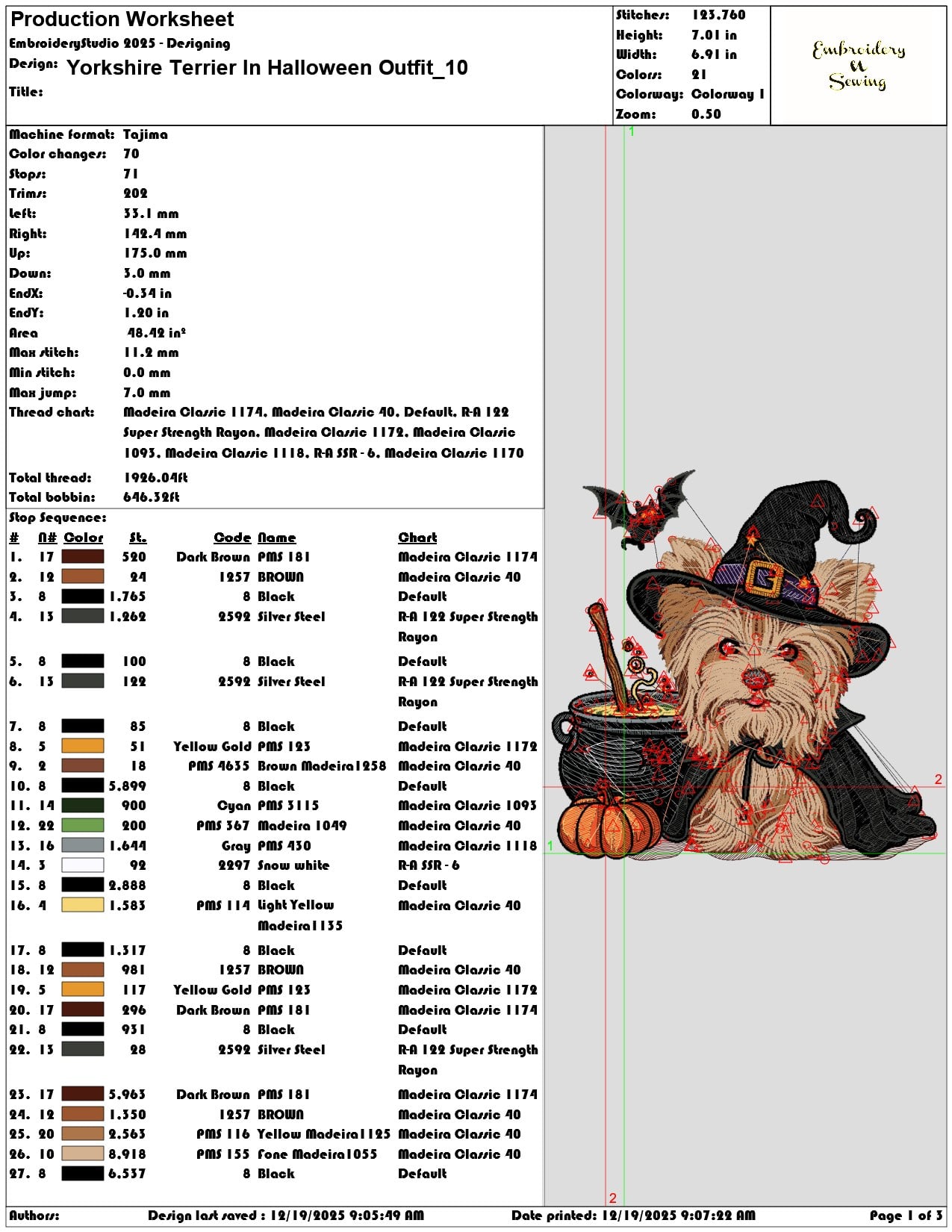 Yorkshire Terrier In Halloween Outfit- Elegant embroidery design file - instant download — view 3