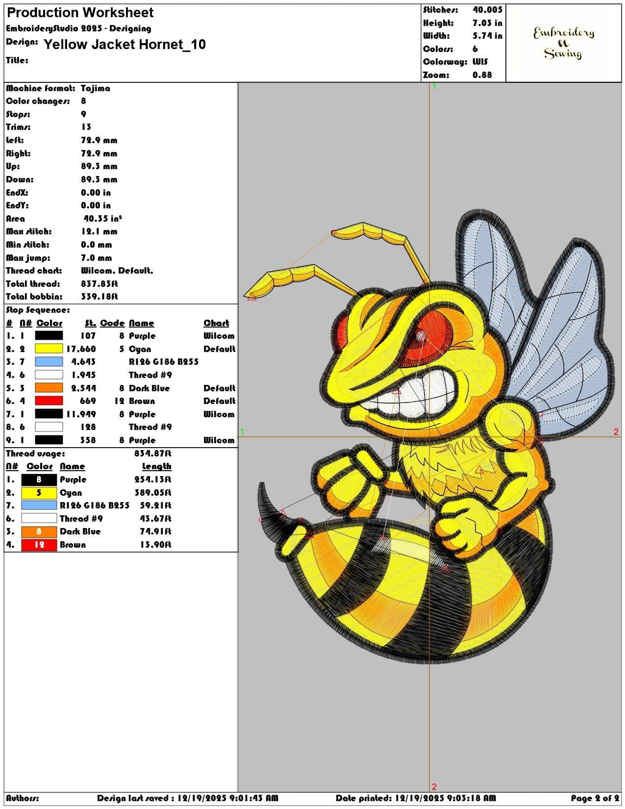 Yellow Jacket Hornet- Elegant embroidery design file - instant download — view 3