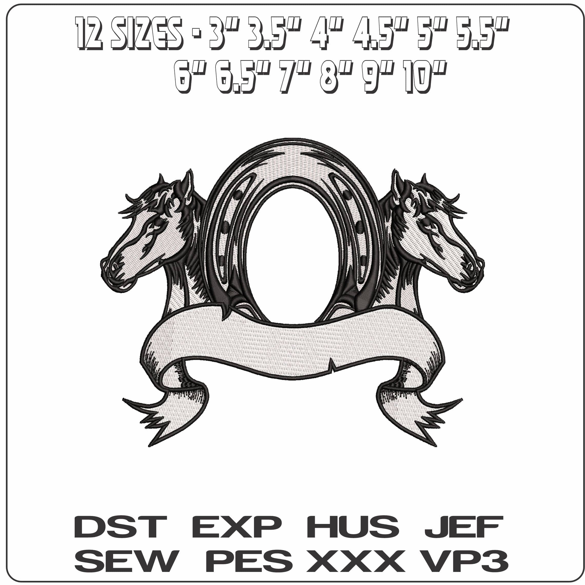 2 Horses head round frame- Elegant embroidery design file - instant download — view 2