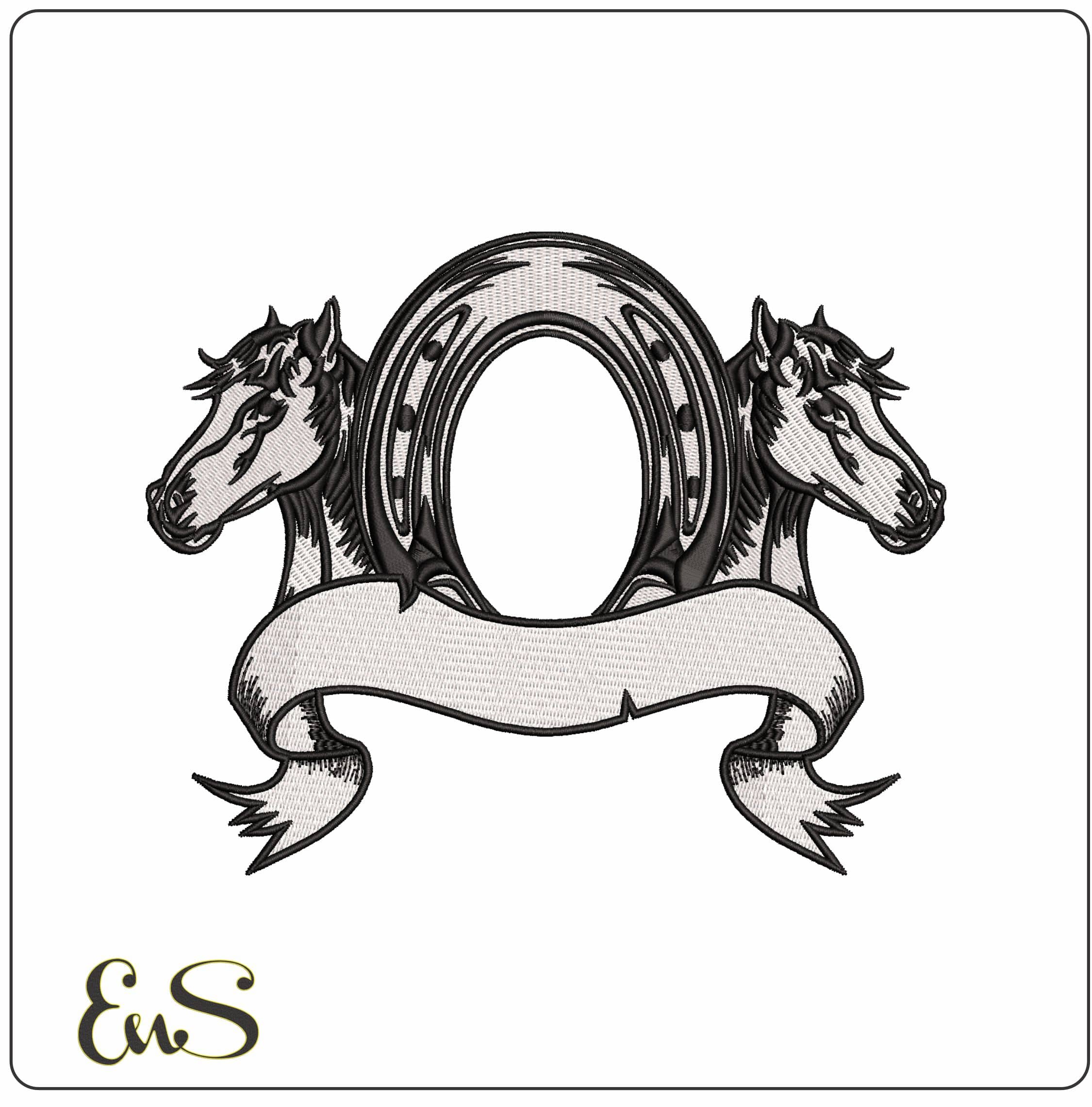 2 Horses head round frame- Elegant embroidery design file - instant download