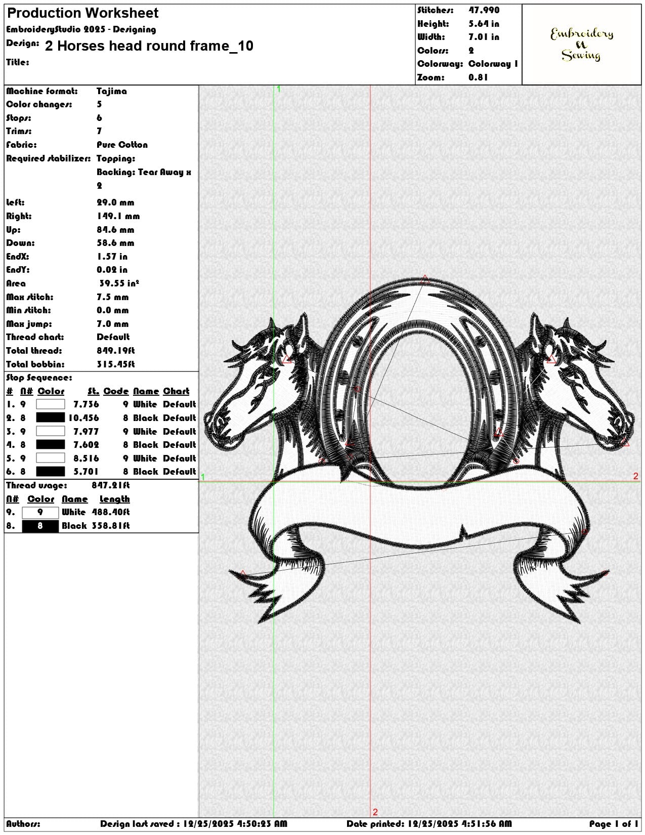 2 Horses head round frame- Elegant embroidery design file - instant download — view 3