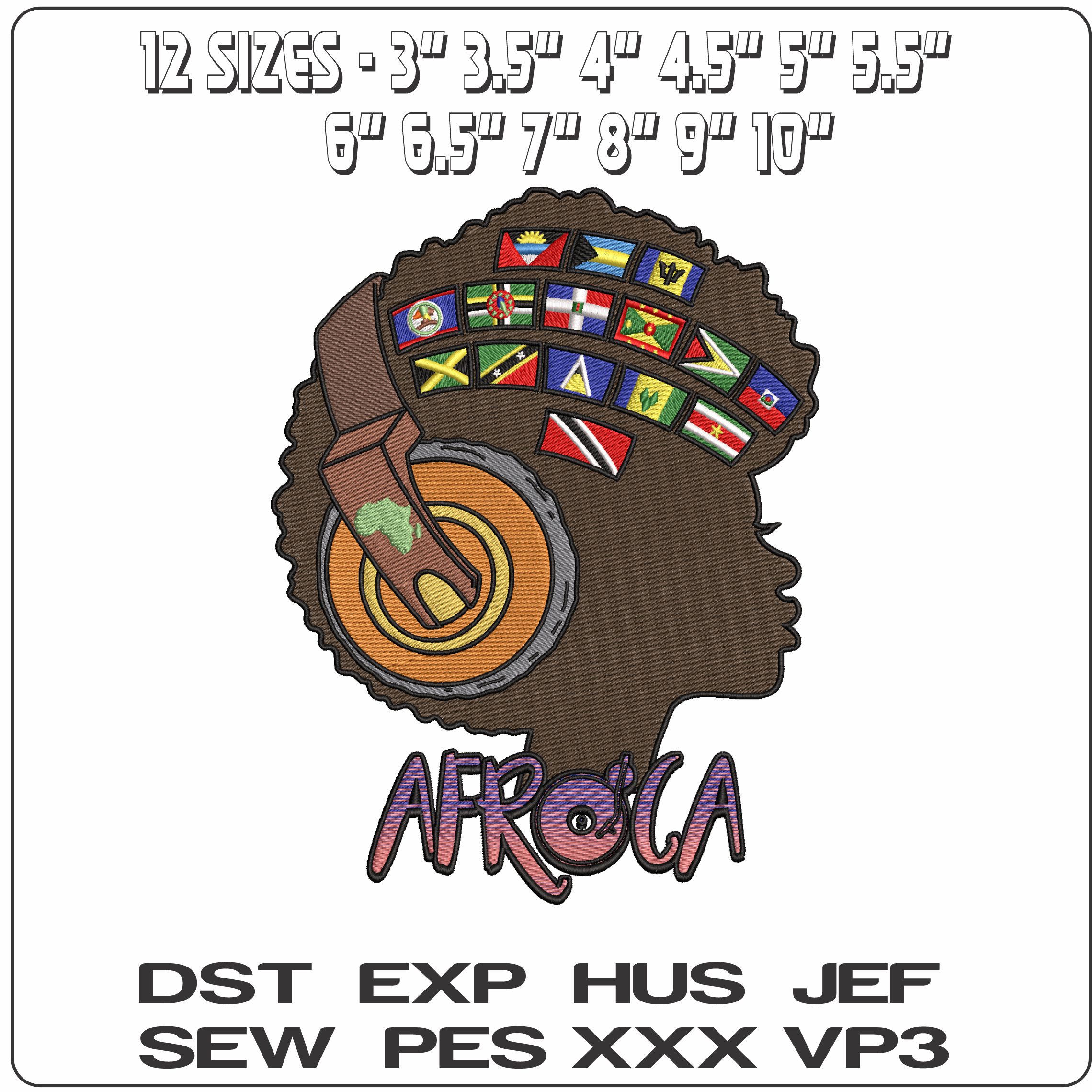 Africa Afro- Elegant embroidery design file - instant download — view 2