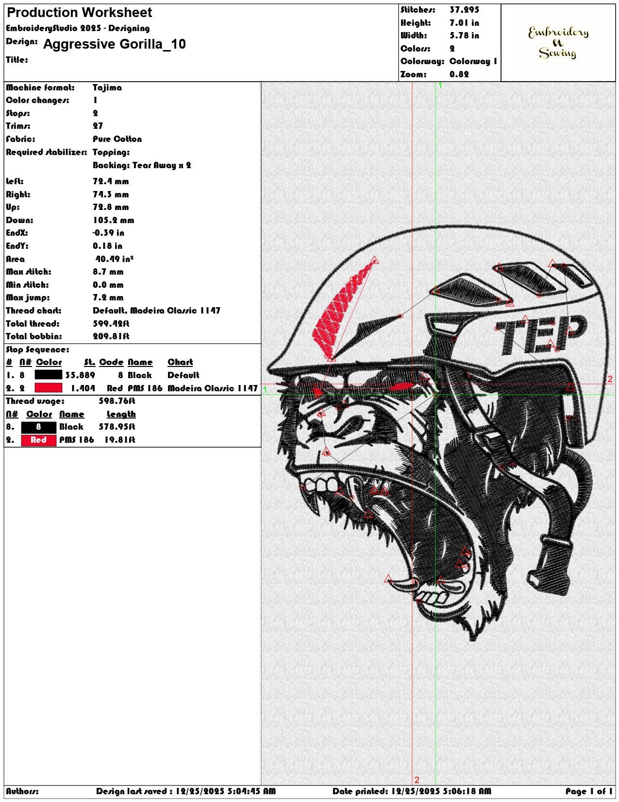 Aggressive Gorilla- Elegant embroidery design file - instant download — view 3