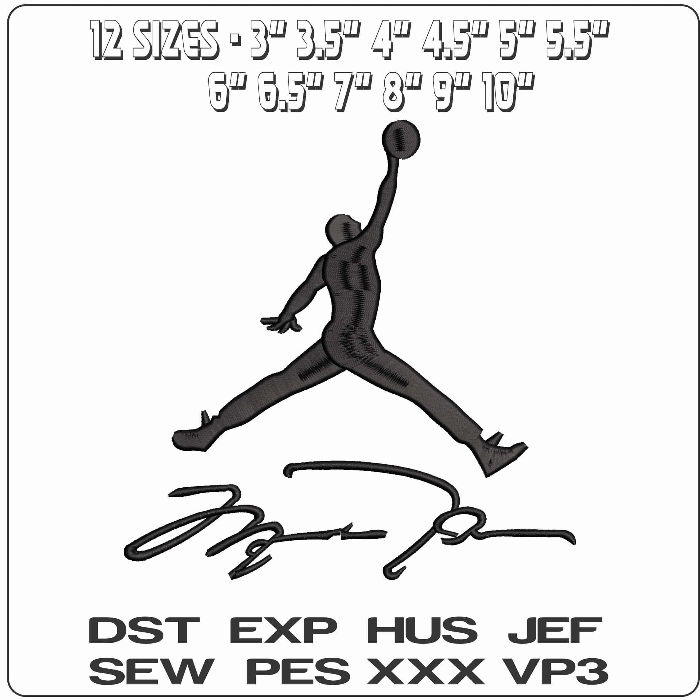 Air Jordan with Signature- Elegant embroidery design file - instant download — view 2