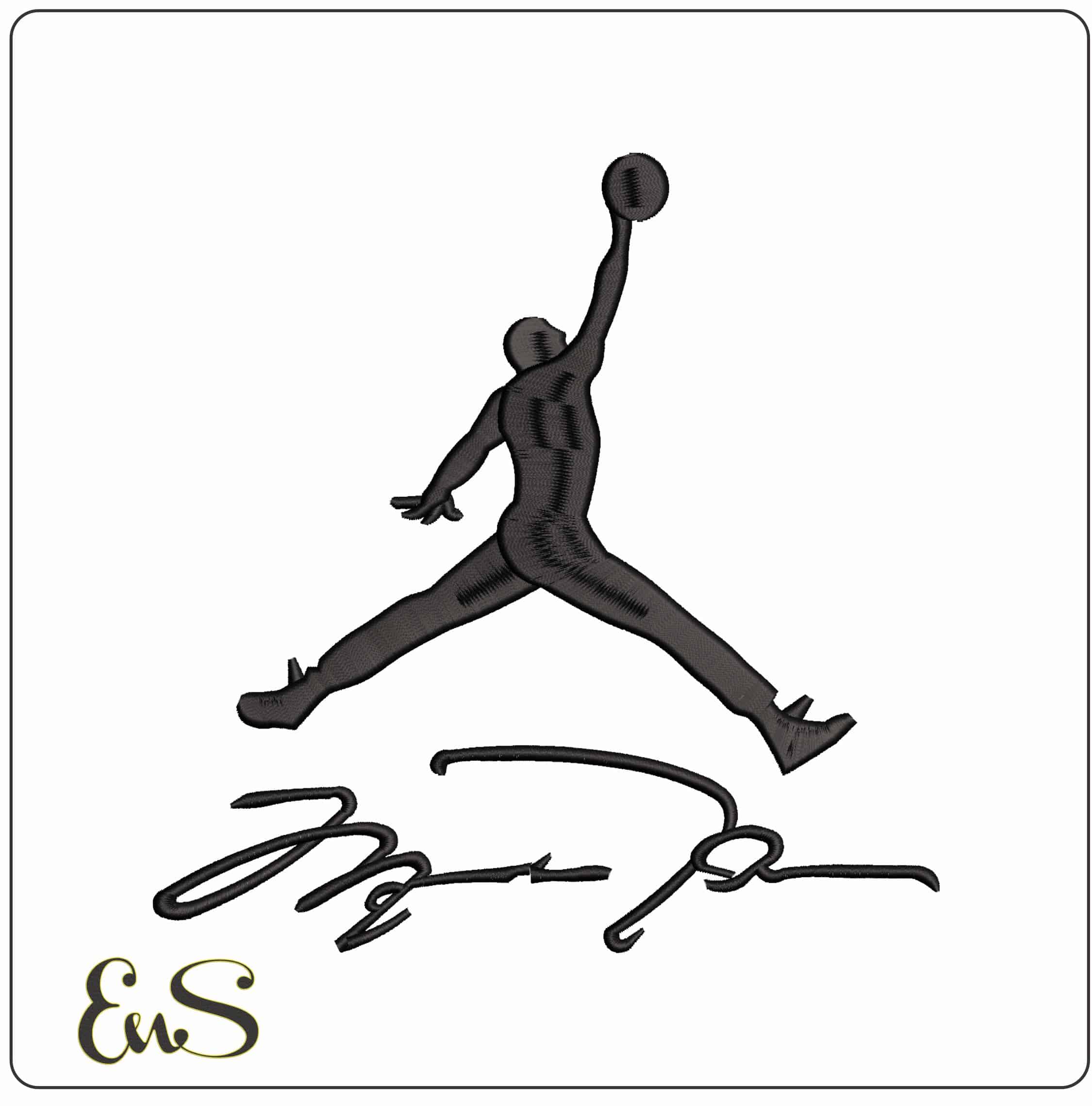 Air Jordan with Signature- Elegant embroidery design file - instant download