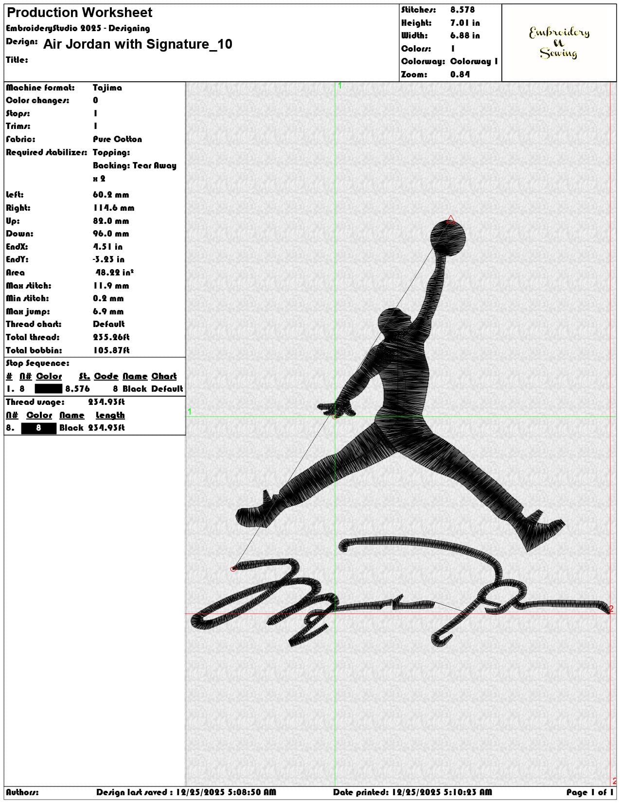 Air Jordan with Signature- Elegant embroidery design file - instant download — view 3