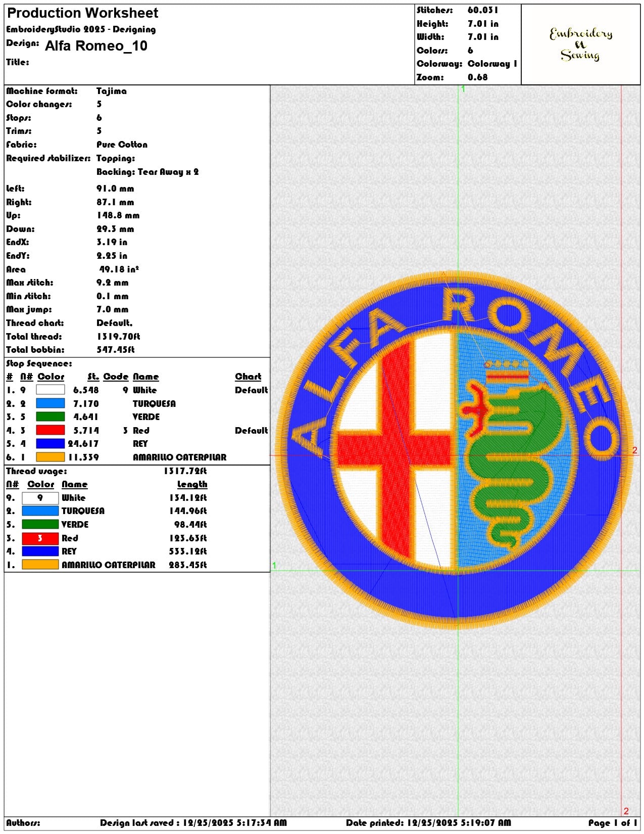 Alfa Romeo- Elegant embroidery design file - instant download — view 3