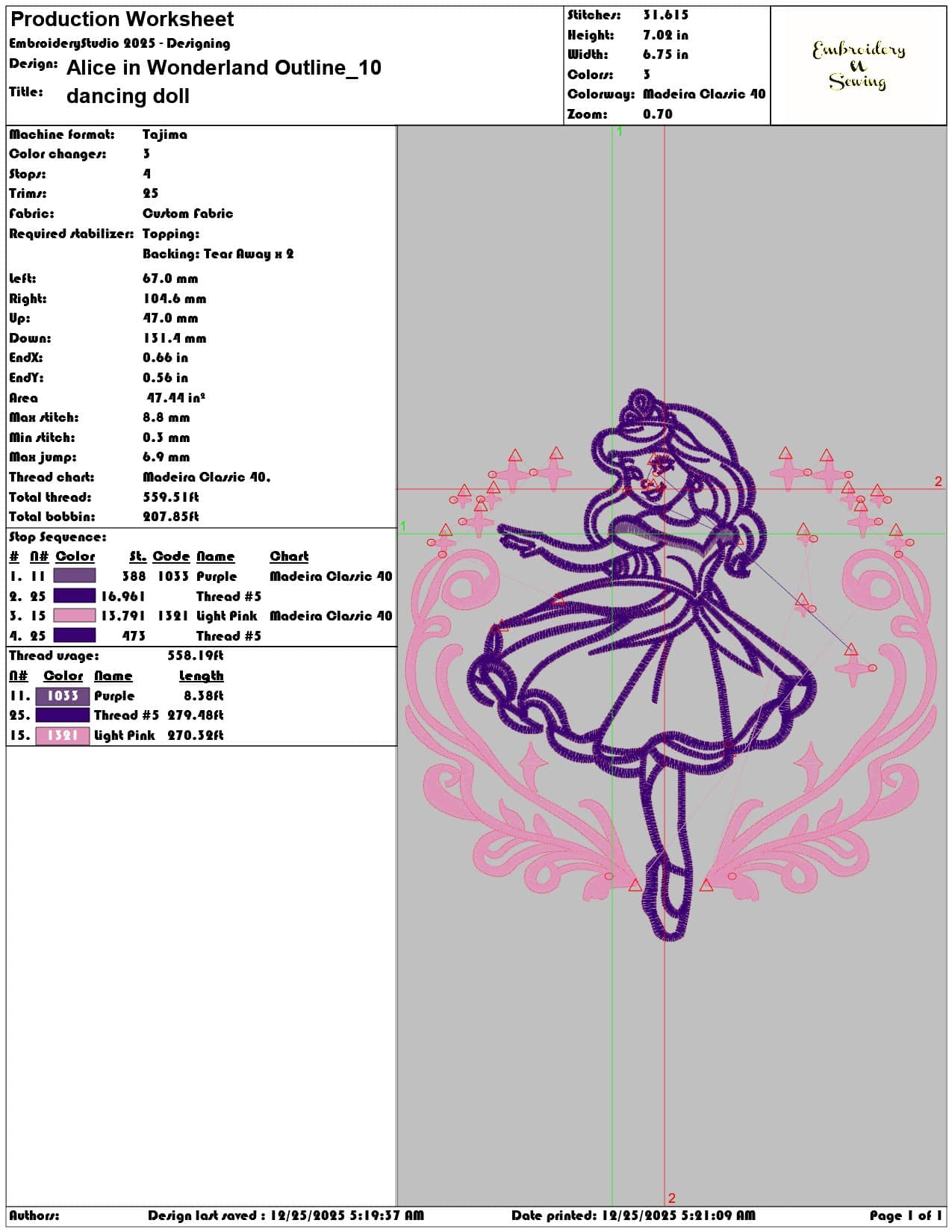 Alice in Wonderland Outline- Elegant embroidery design file - instant download — view 3