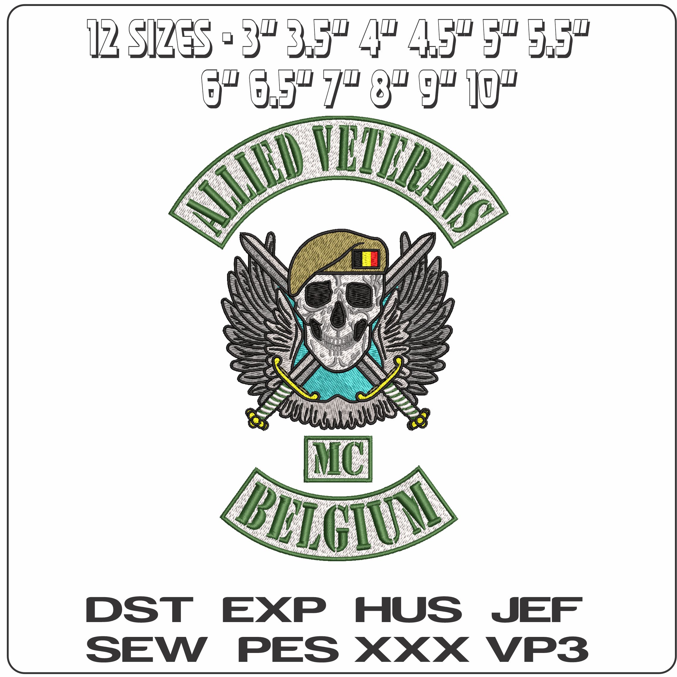 Allied Veteran Belgium- Elegant embroidery design file - instant download — view 2