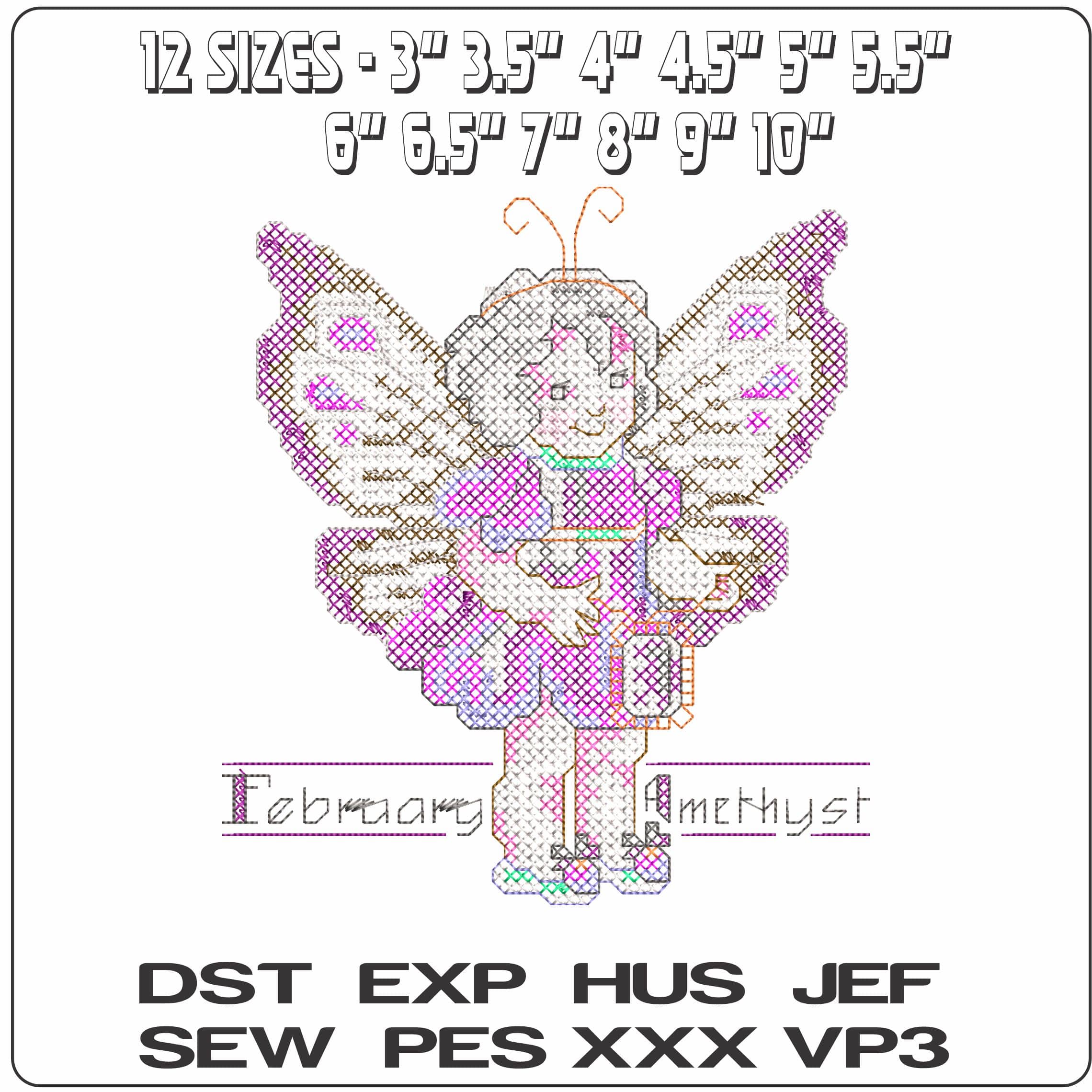 Amethyst Feb 2- Elegant embroidery design file - instant download — view 2