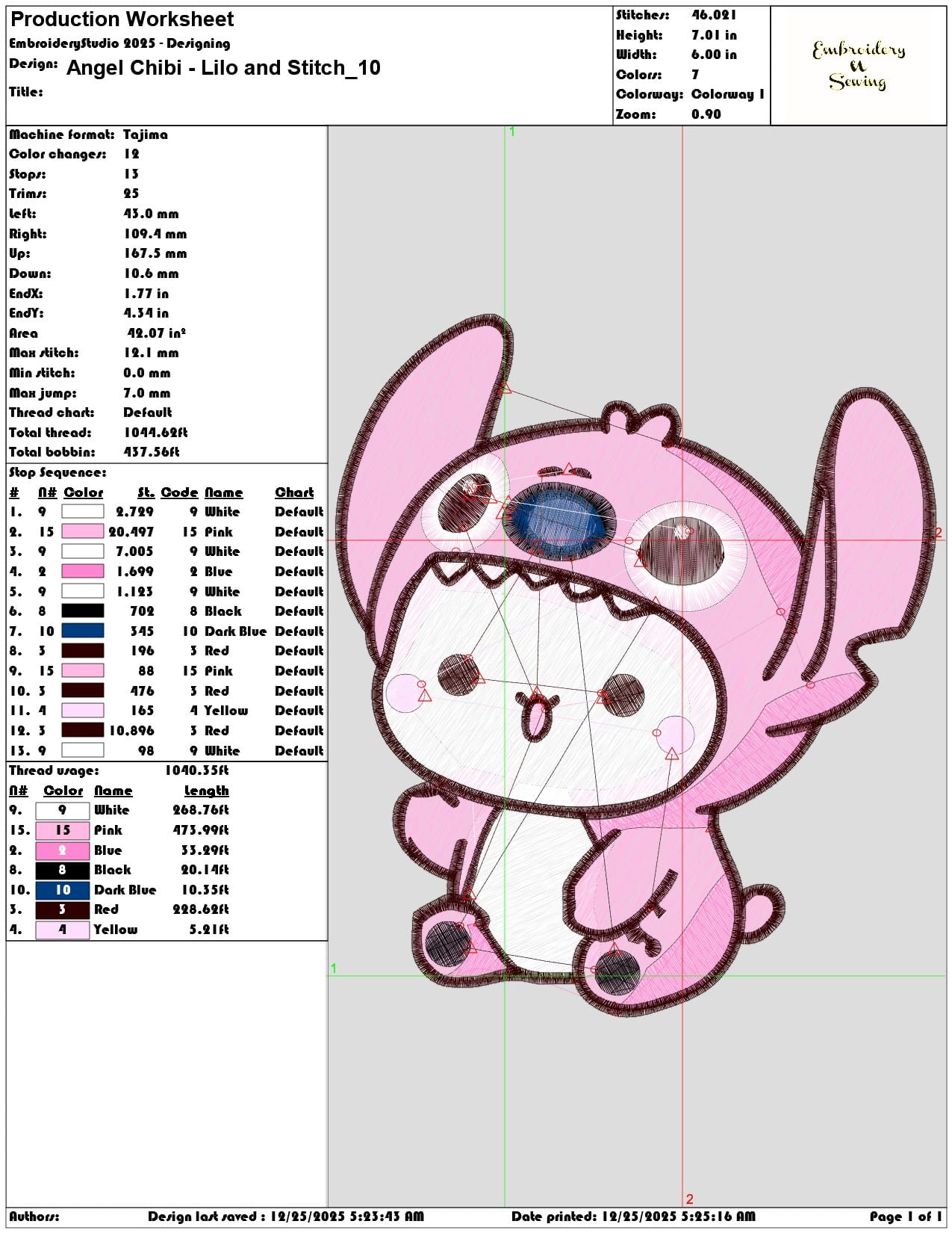 Angel Chibi Lilo and Stitch- Elegant embroidery design file - instant download — view 3