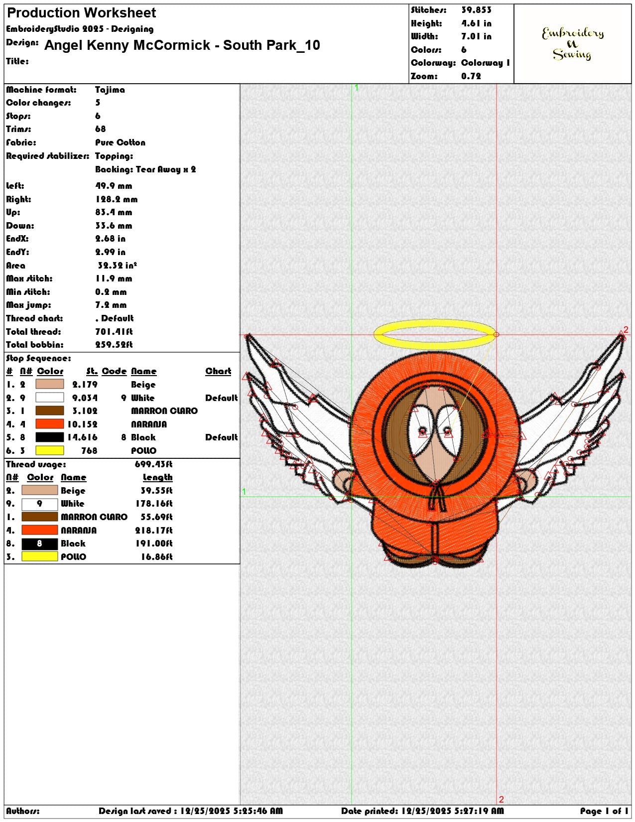 Angel Kenny McCormick South Park- Elegant embroidery design file - instant download — view 3