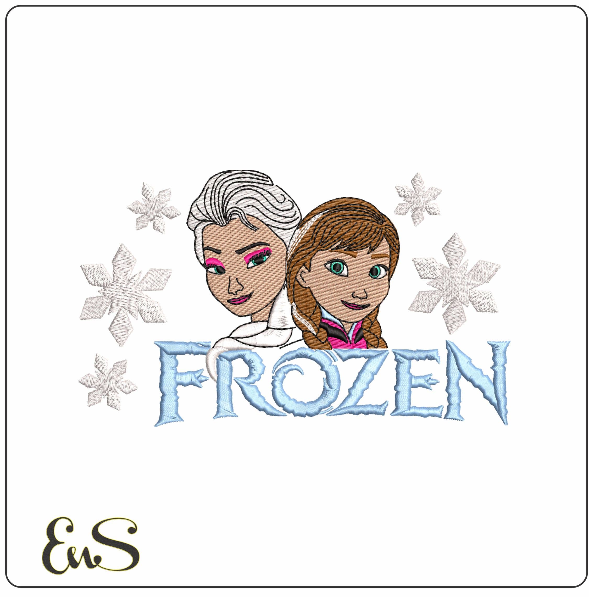 Anna and Elsa Head Snowflakes Frozen Title- Elegant embroidery design file - instant download