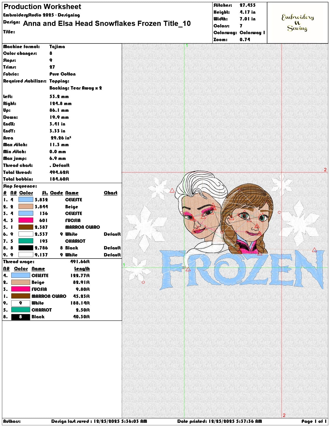 Anna and Elsa Head Snowflakes Frozen Title- Elegant embroidery design file - instant download — view 3