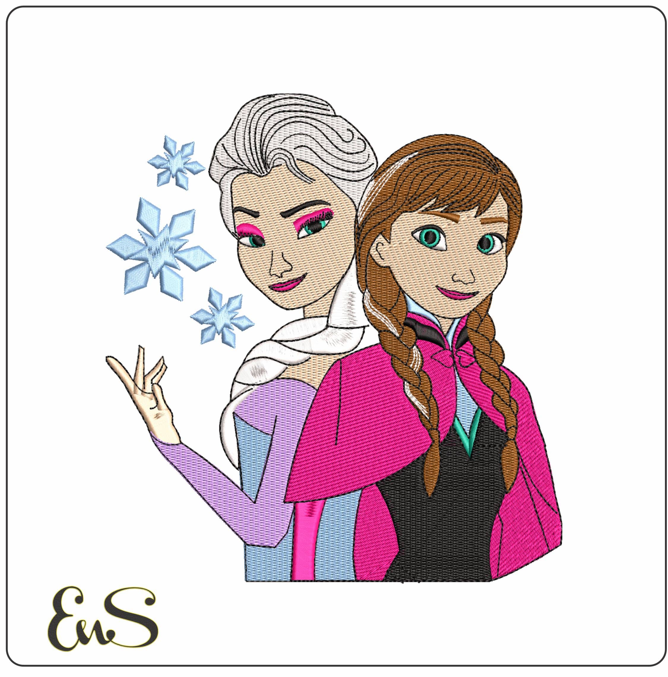 Anna and Elsa Snowflakes Frozen- Elegant embroidery design file - instant download