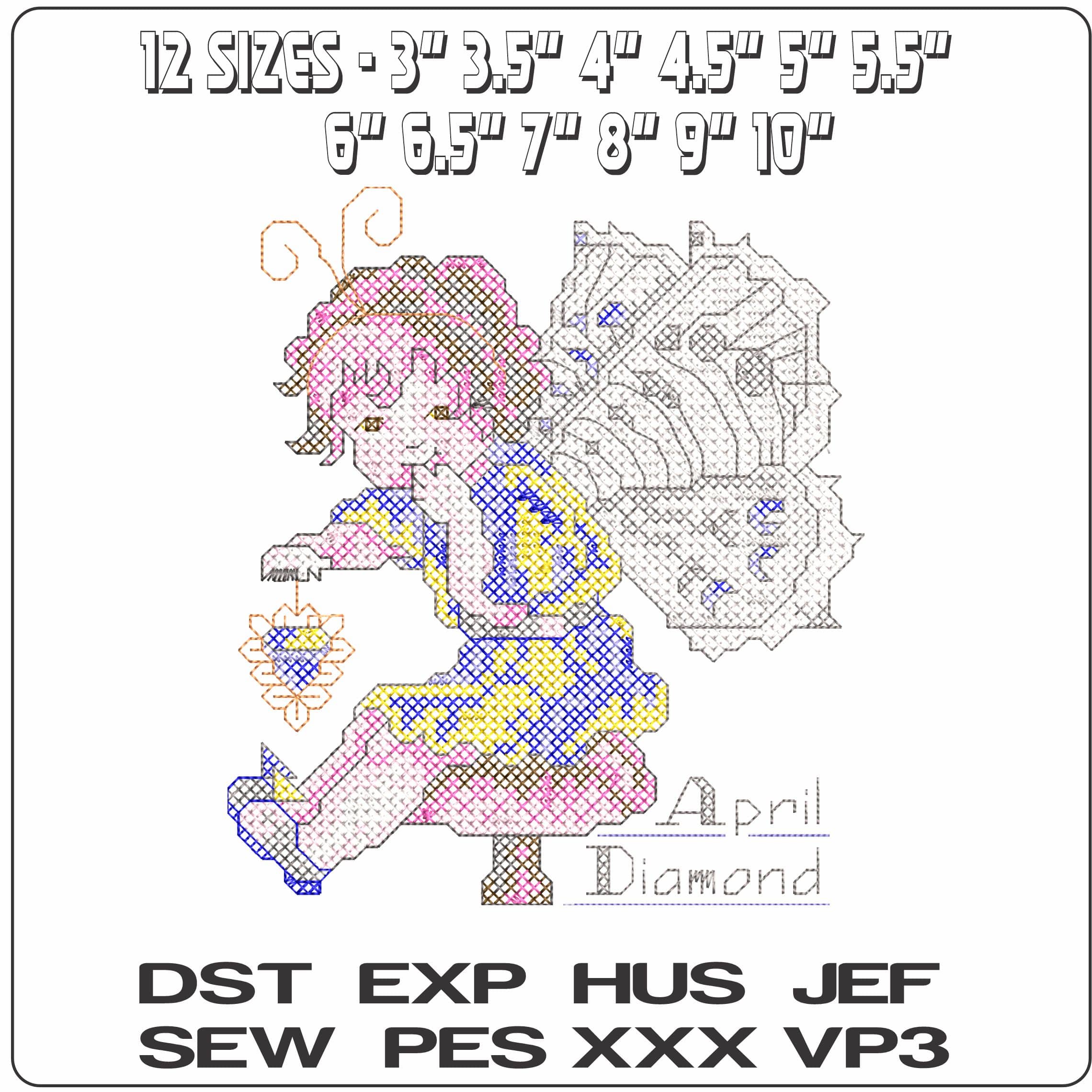 April Diamond 16- Elegant embroidery design file - instant download — view 2