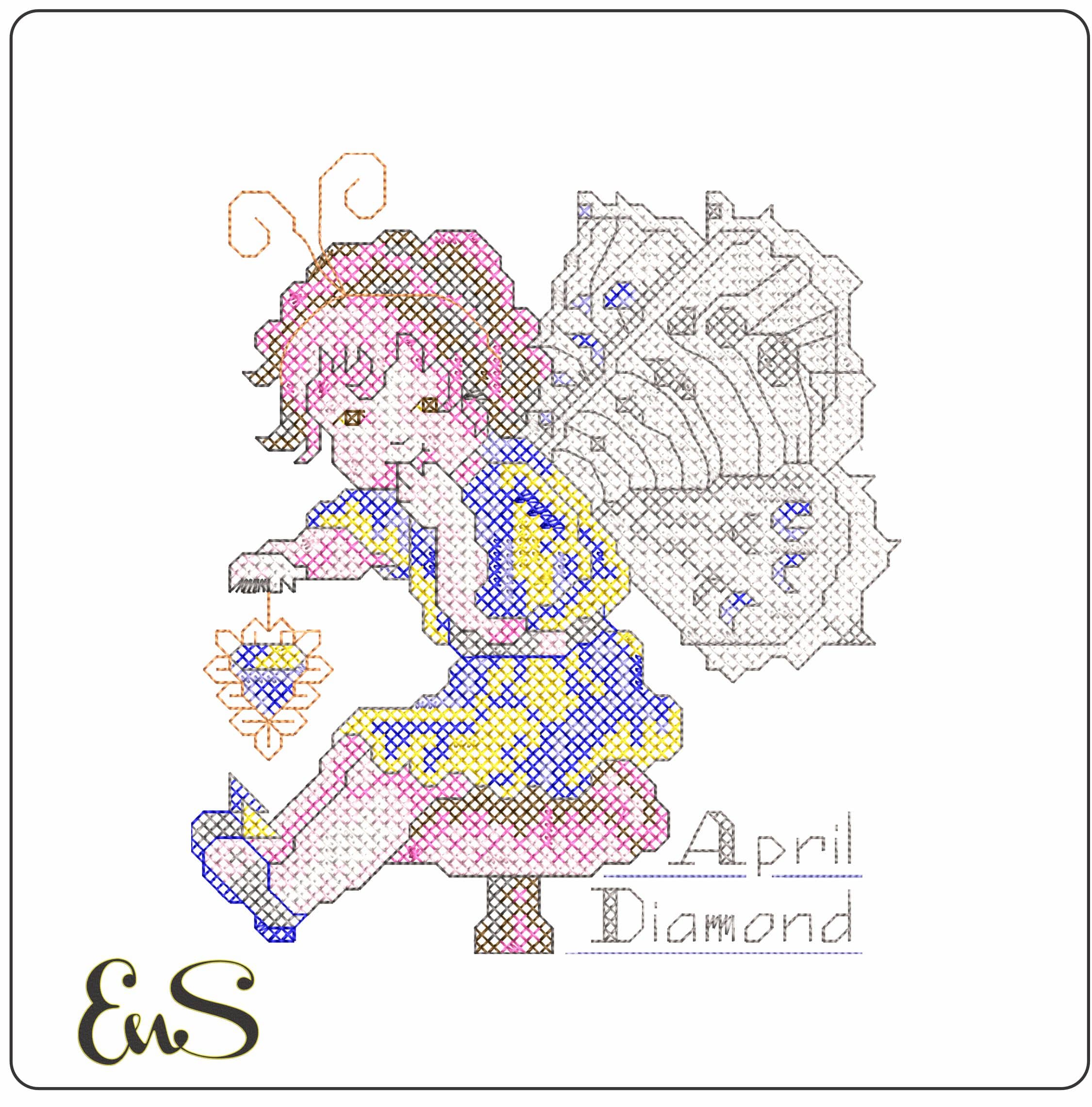 April Diamond 16- Elegant embroidery design file - instant download