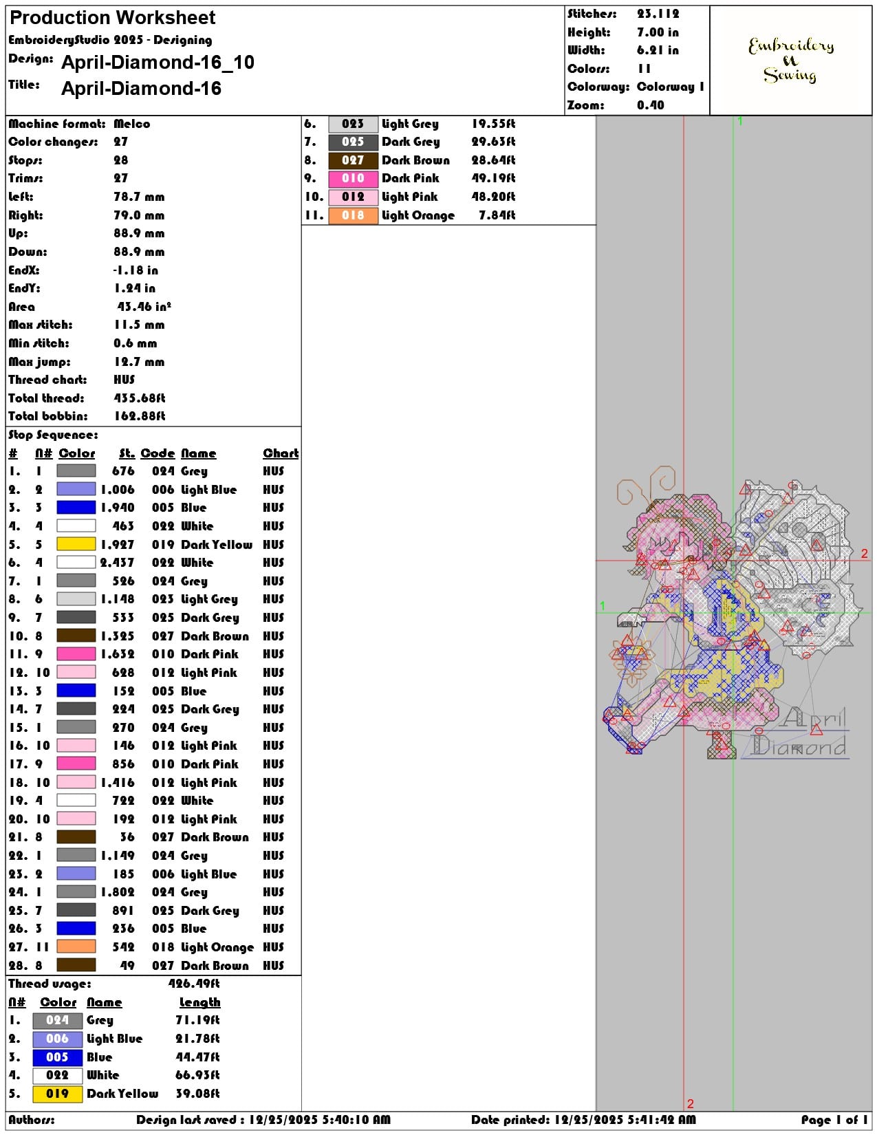 April Diamond 16- Elegant embroidery design file - instant download — view 3