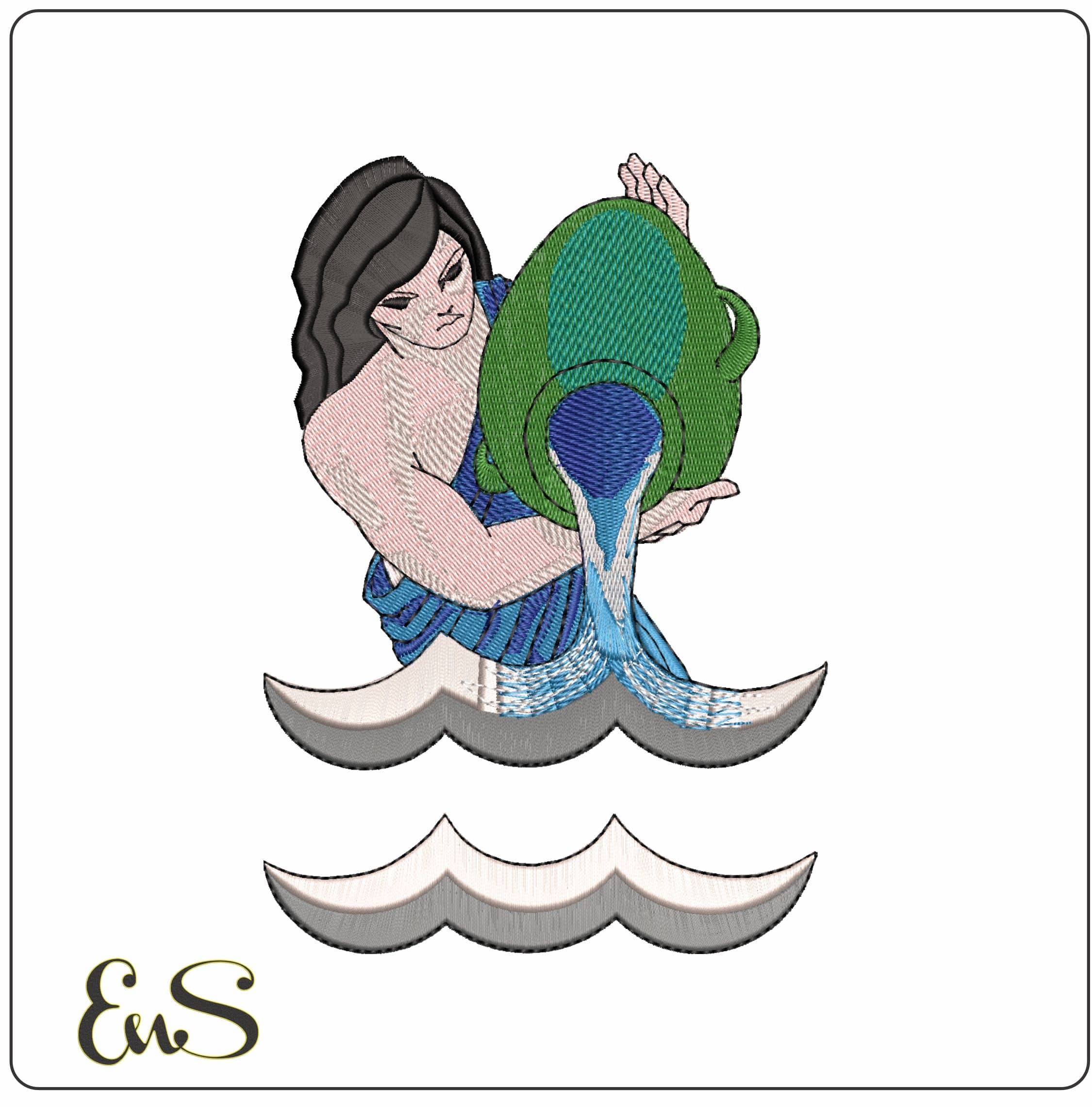 Aquarius Water Bearer and Symbol Zodiac- Elegant embroidery design file - instant download