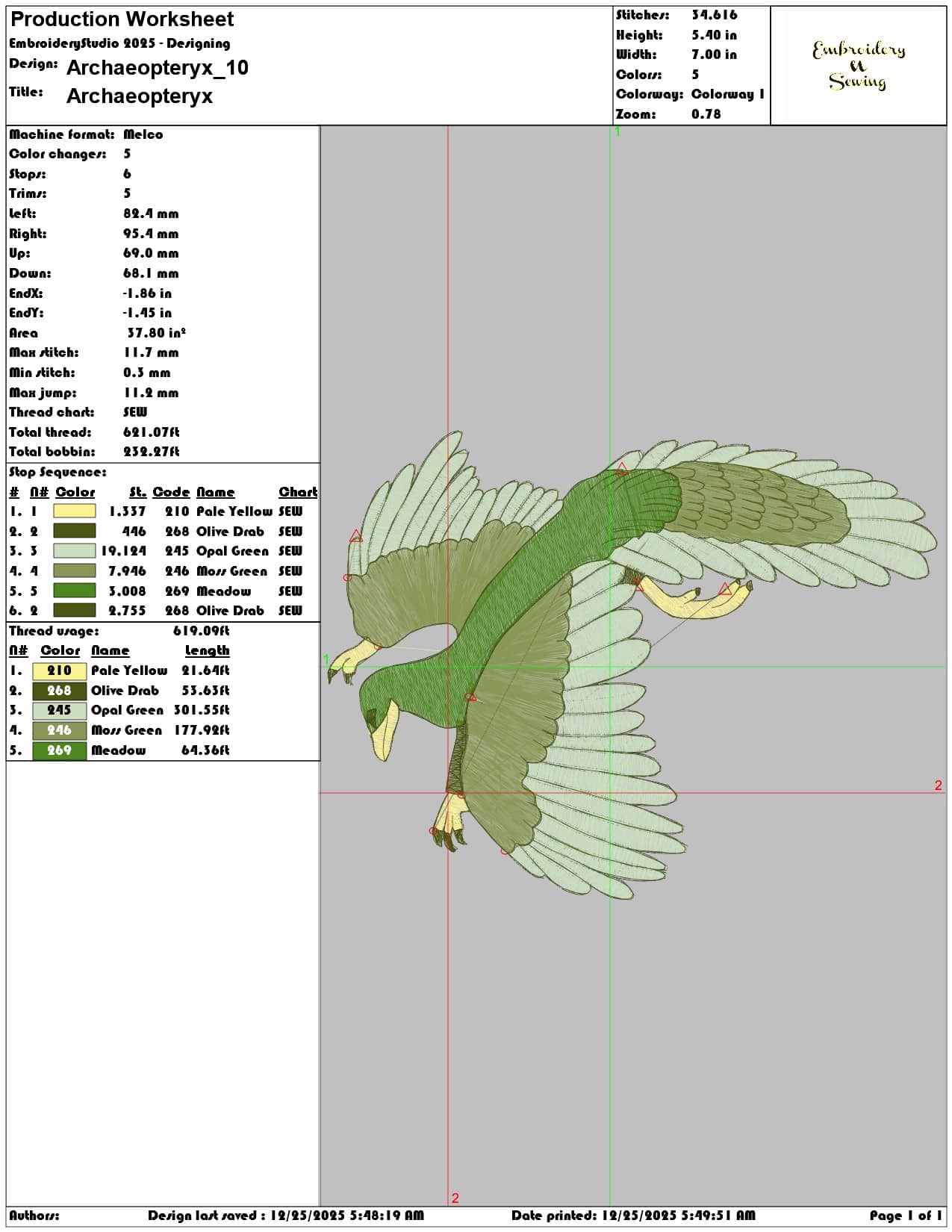 Archaeopteryx- Elegant embroidery design file - instant download — view 3