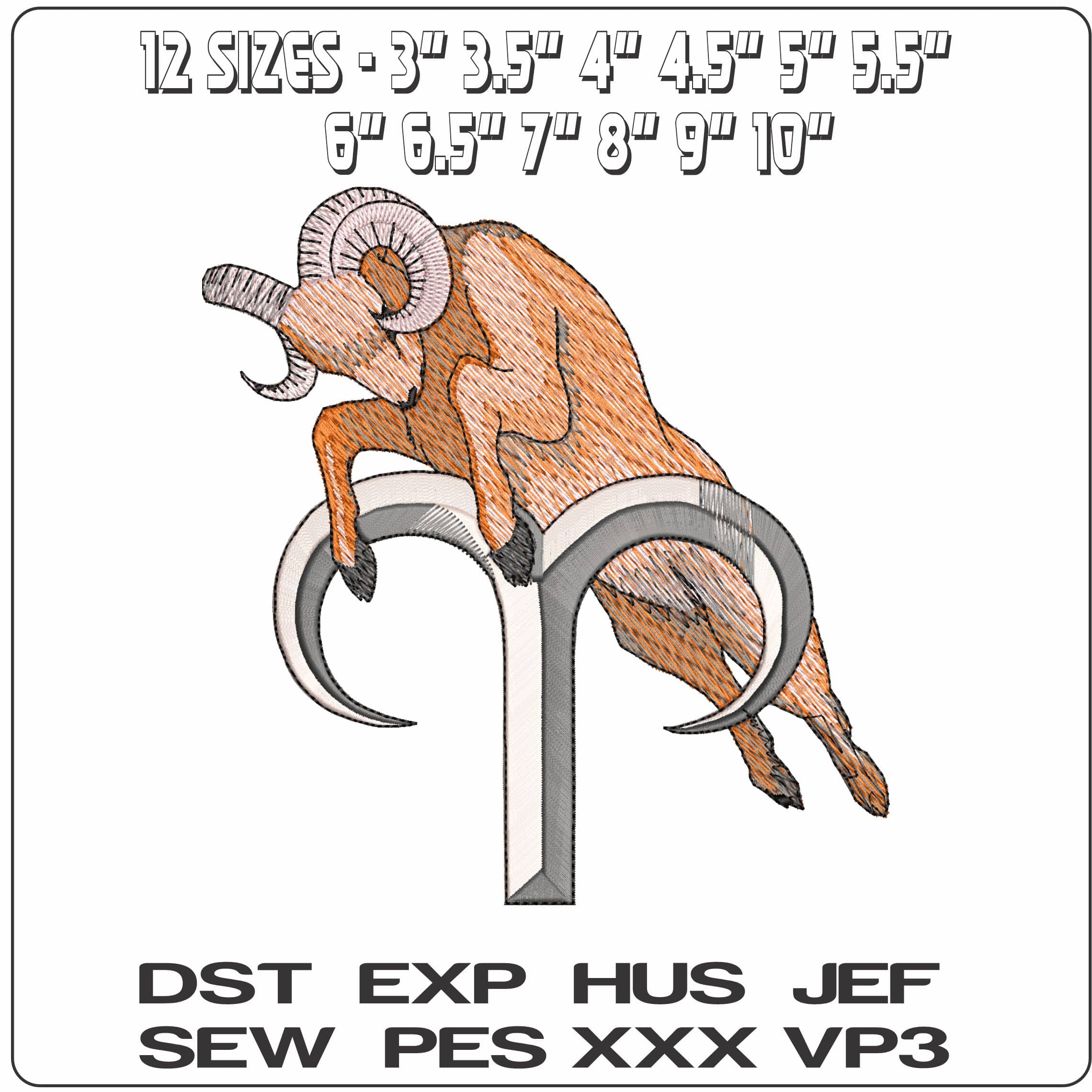 Aries Ram and Symbol Zodiac- Elegant embroidery design file - instant download — view 2