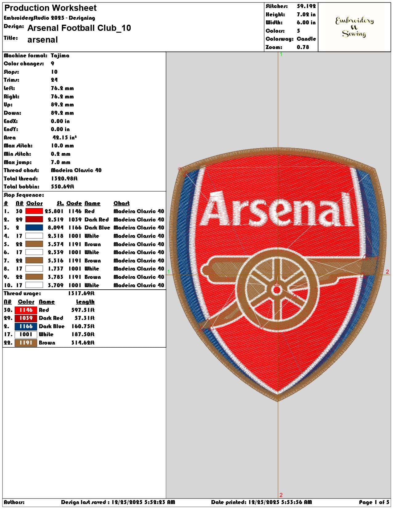 Arsenal Football Club- Elegant embroidery design file - instant download — view 3