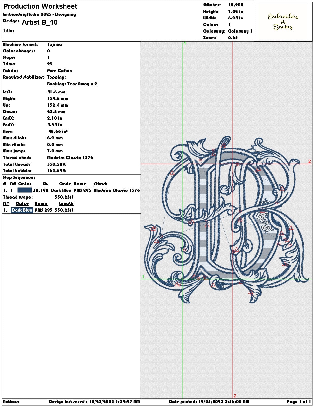 Artist B- Elegant embroidery design file - instant download — view 3