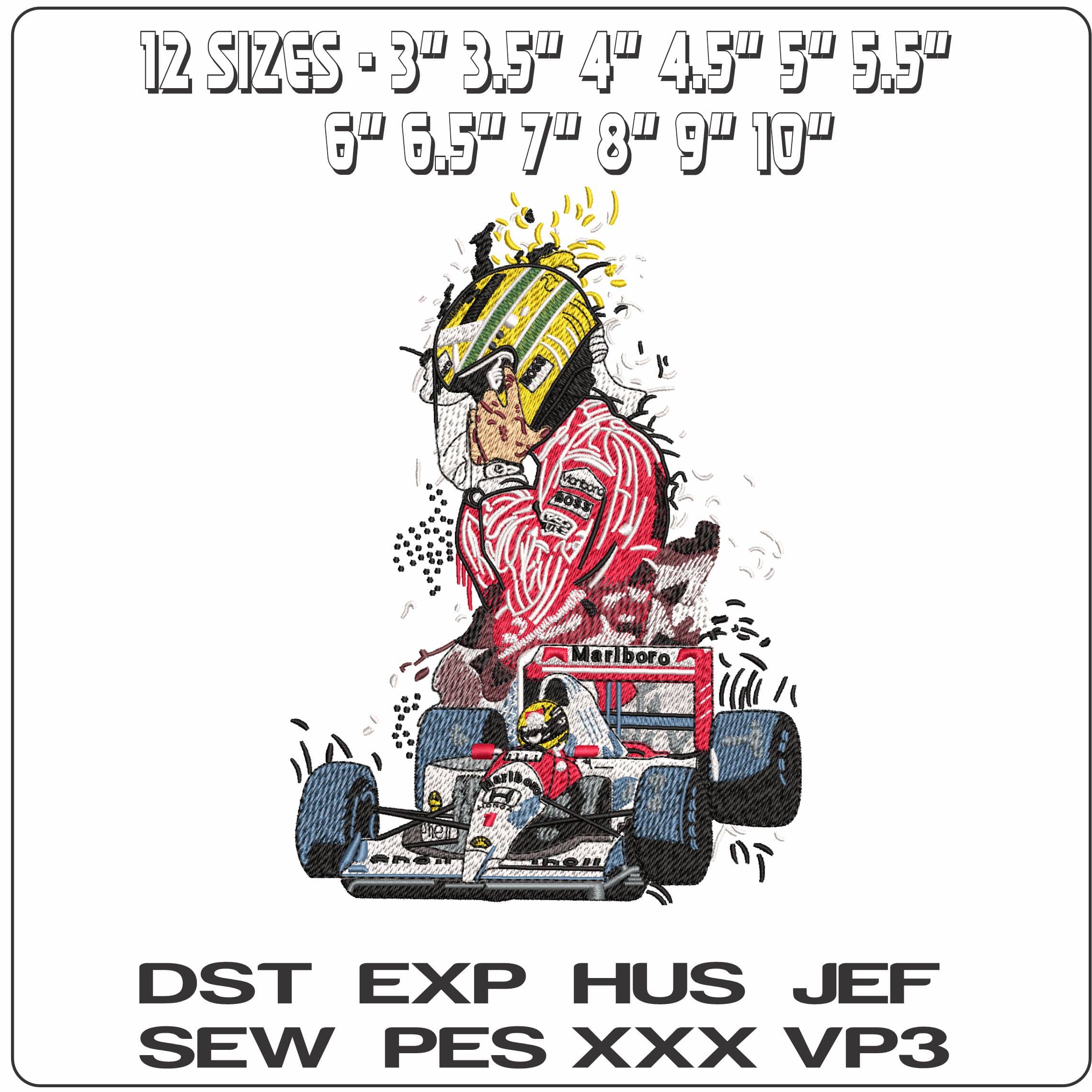 Aryton Senna MacLeran MP4- Elegant embroidery design file - instant download — view 2
