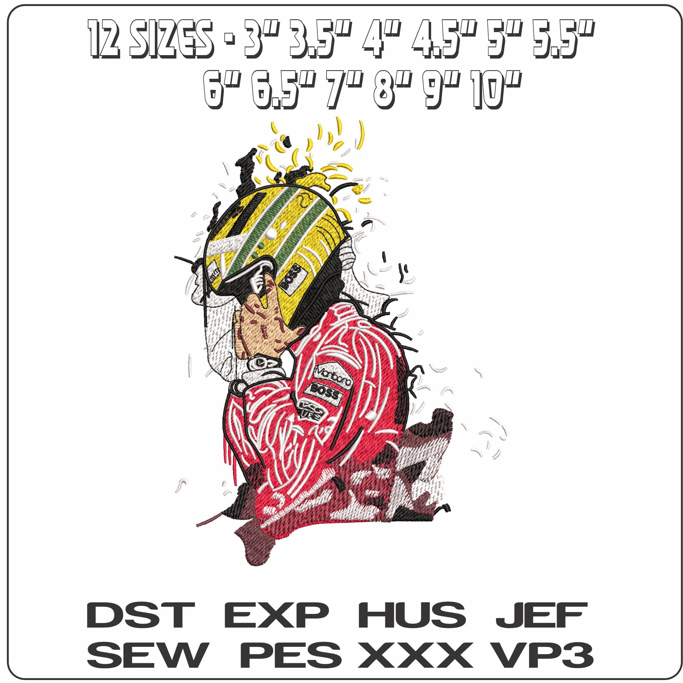Aryton Senna Torso with Helmet- Elegant embroidery design file - instant download — view 2