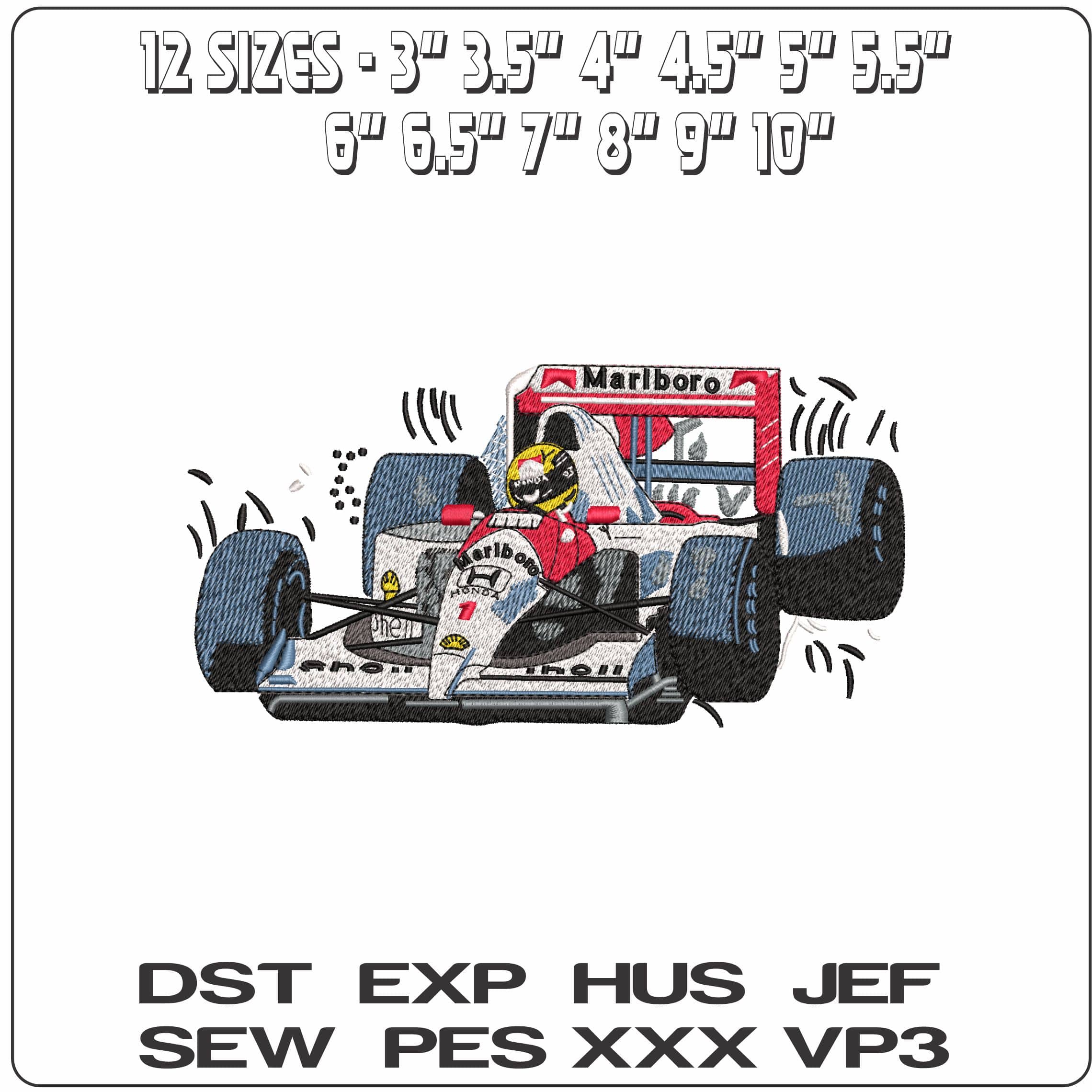 Aryton Senna MacLeran MP4 F1 Car - Elegant embroidery design file - instant download — view 2