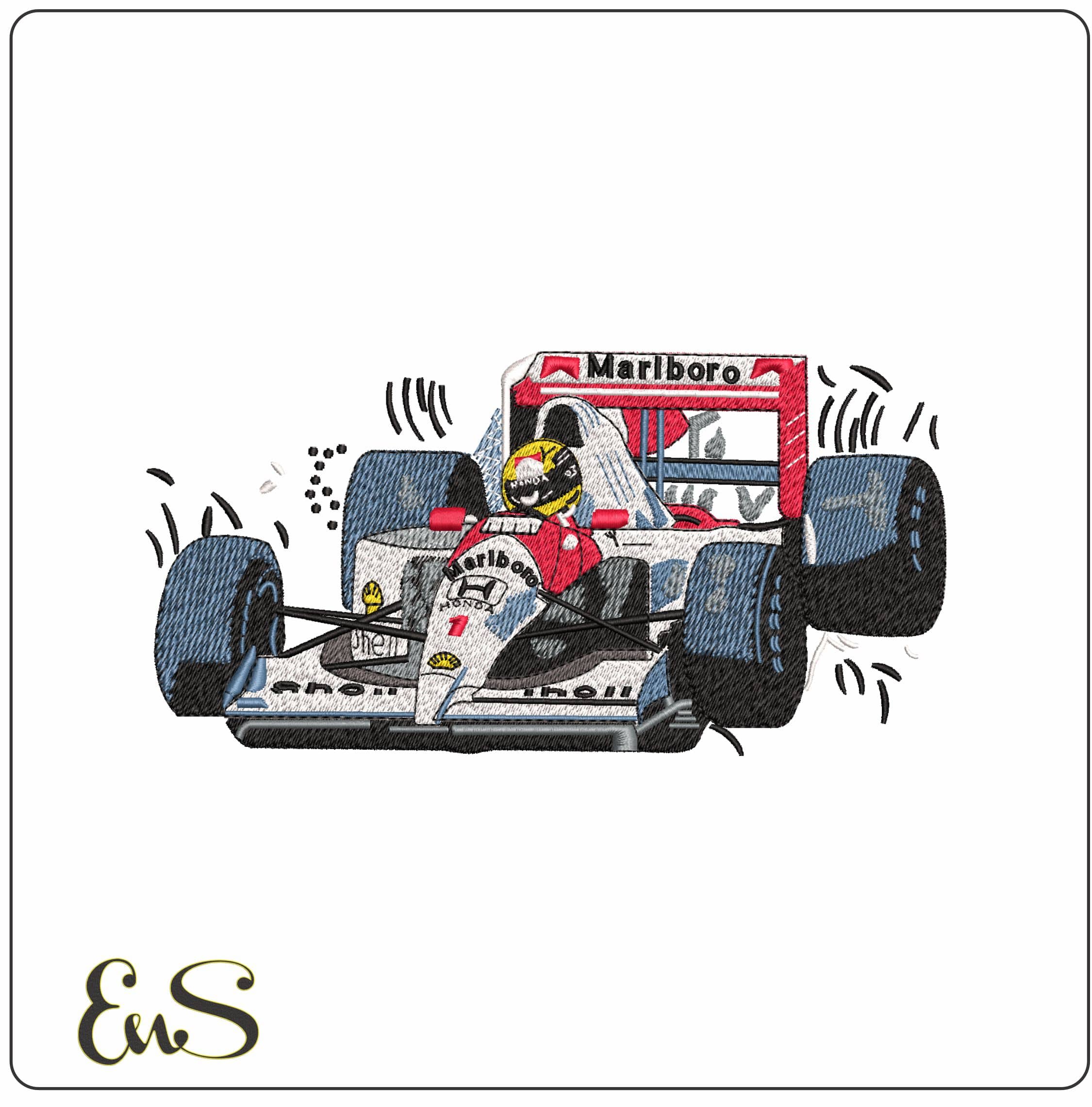 Aryton Senna MacLeran MP4 F1 Car - Elegant embroidery design file - instant download