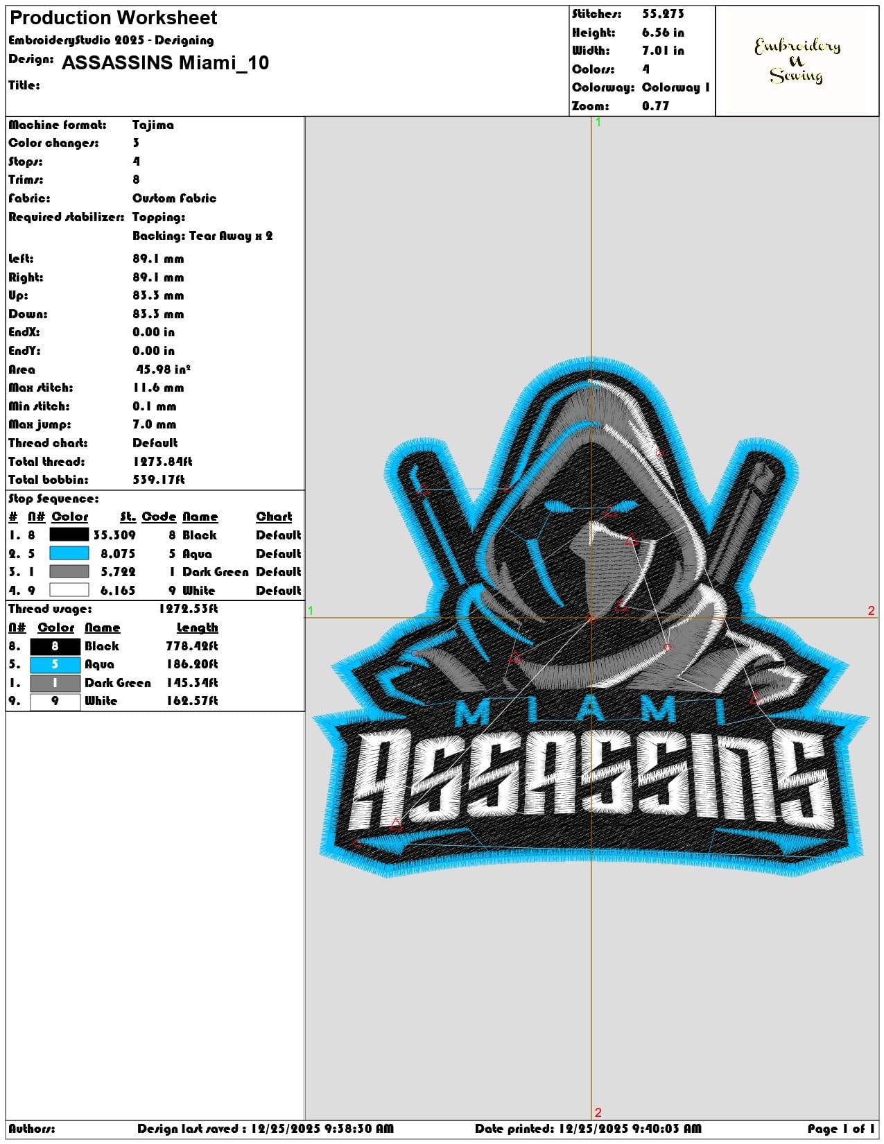 ASSASSINS Miami - Elegant embroidery design file - instant download — view 3