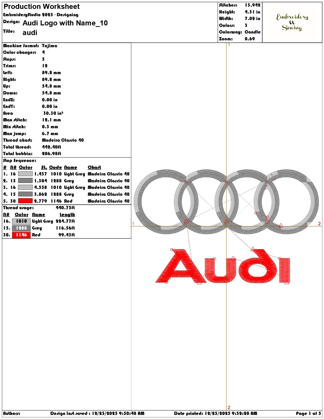 Audi Logo with Name - Elegant embroidery design file - instant download — view 3