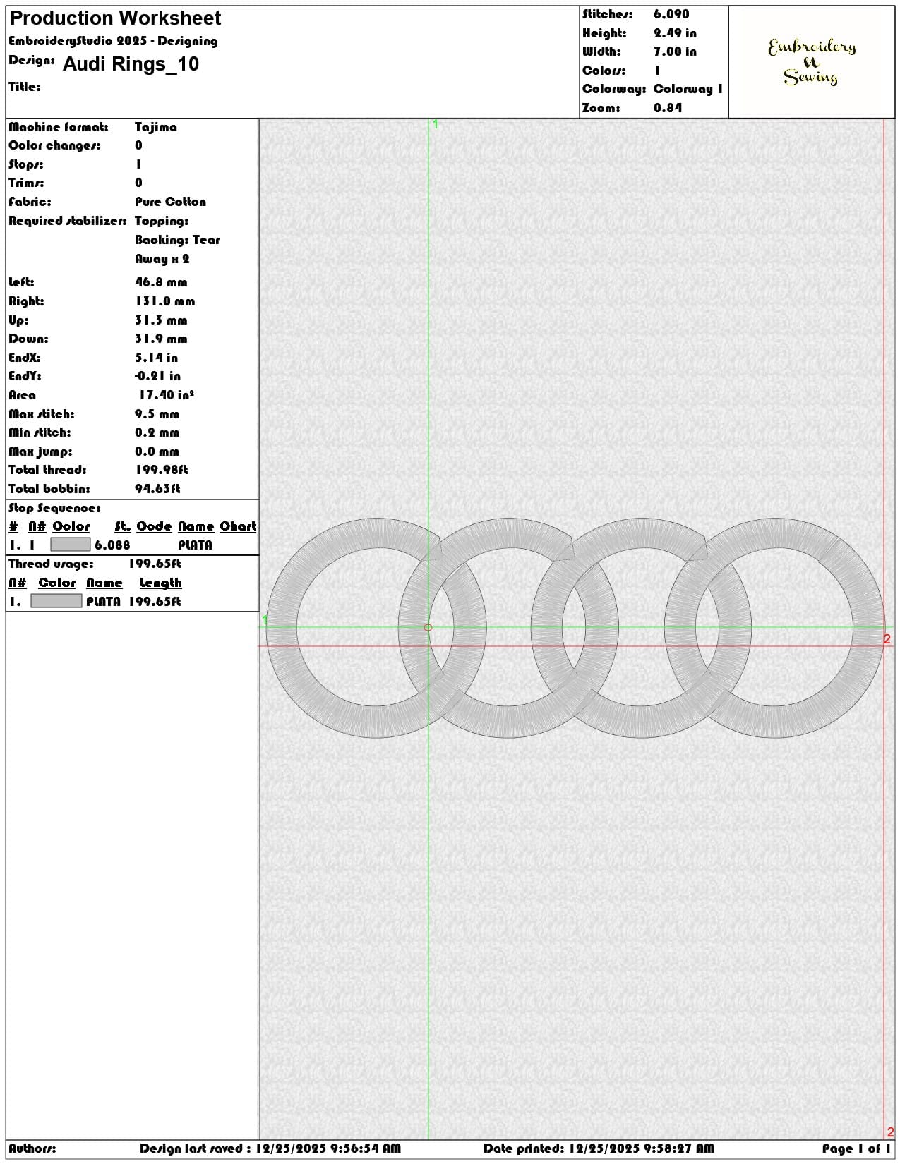 Audi Rings - Elegant embroidery design file - instant download — view 3