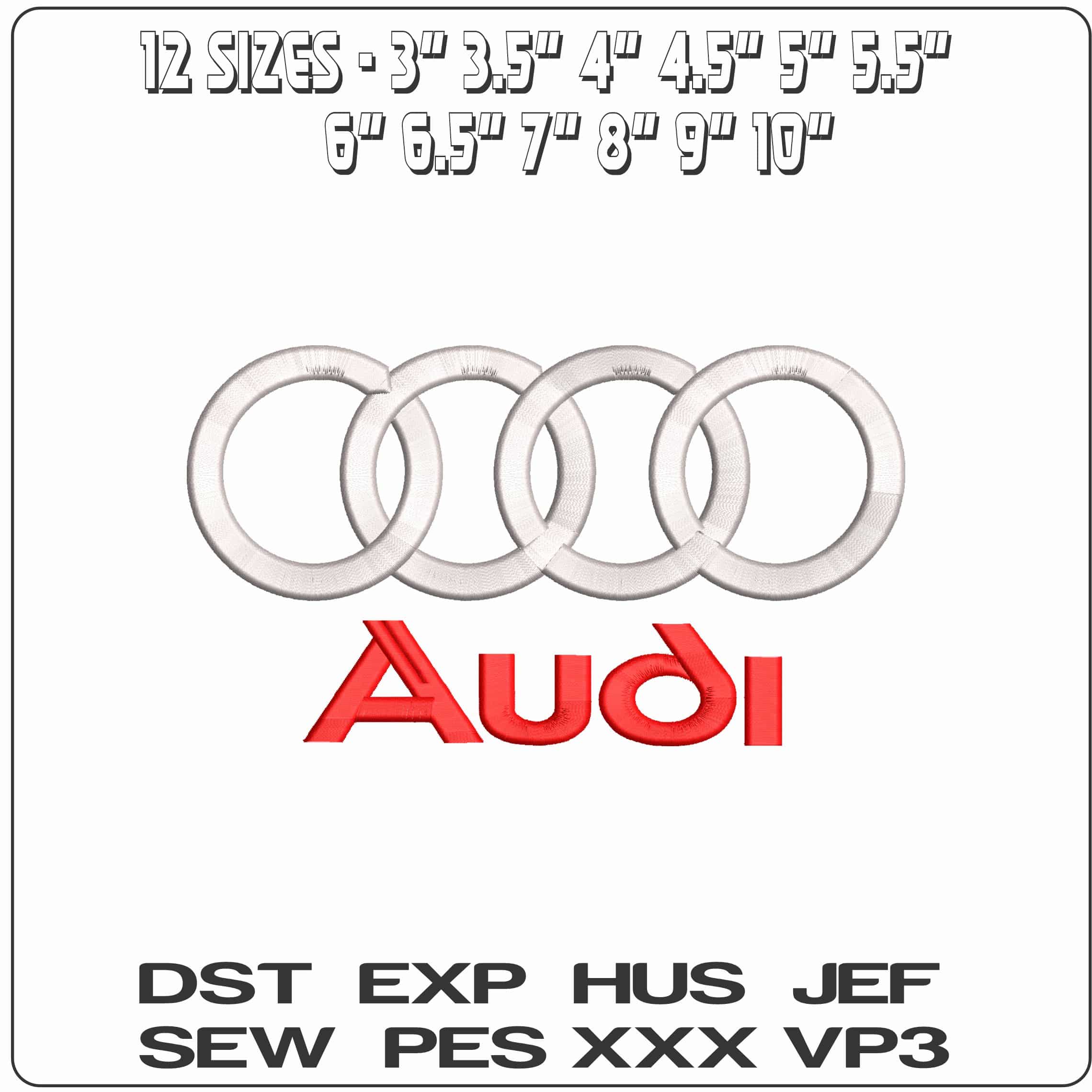 Audi Rings with Name - Elegant embroidery design file - instant download — view 2