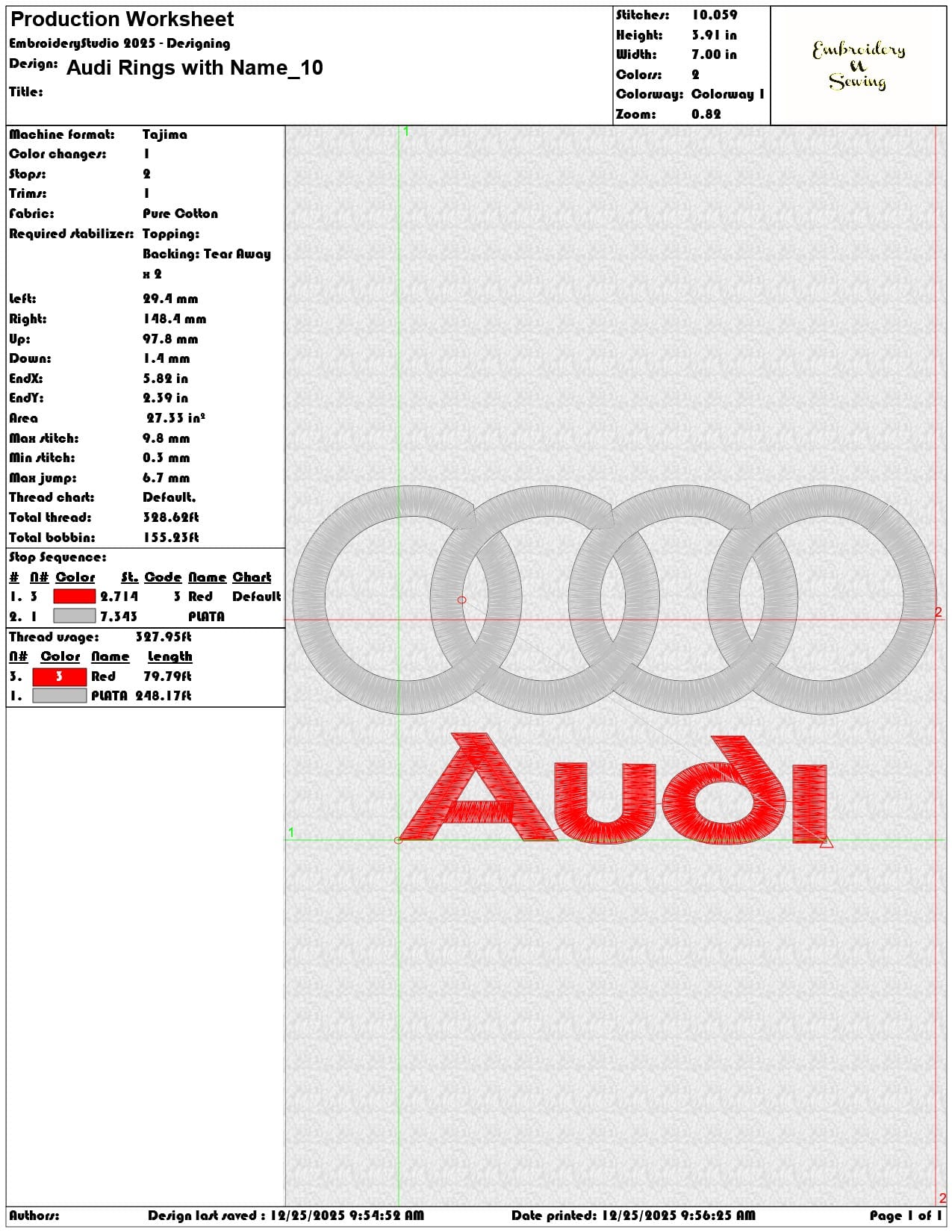 Audi Rings with Name - Elegant embroidery design file - instant download — view 3