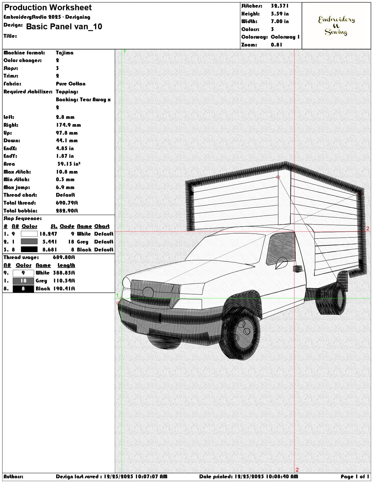 Basic Panel van - Elegant embroidery design file - instant download — view 3