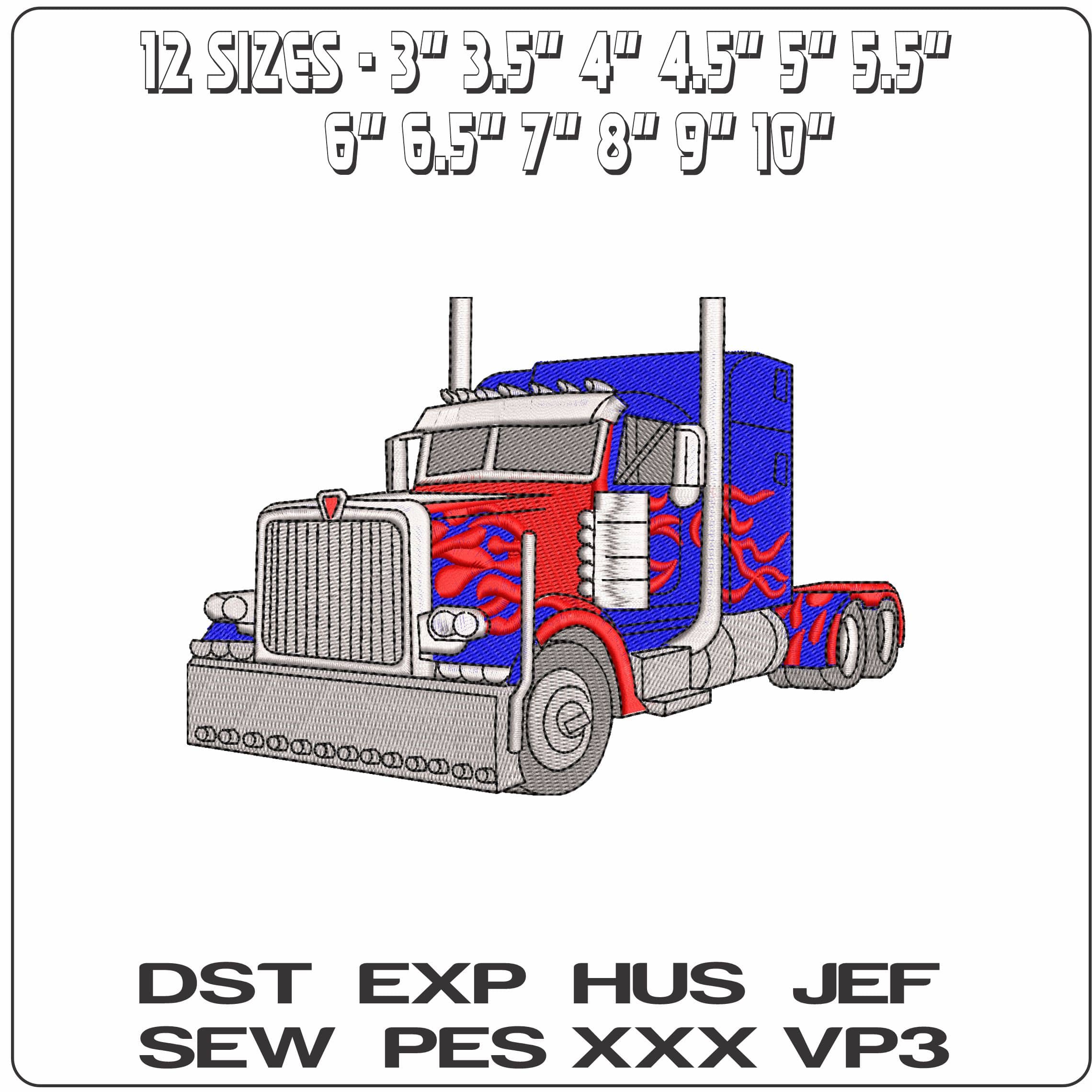 Basic Truck with Flames - Elegant embroidery design file - instant download — view 2