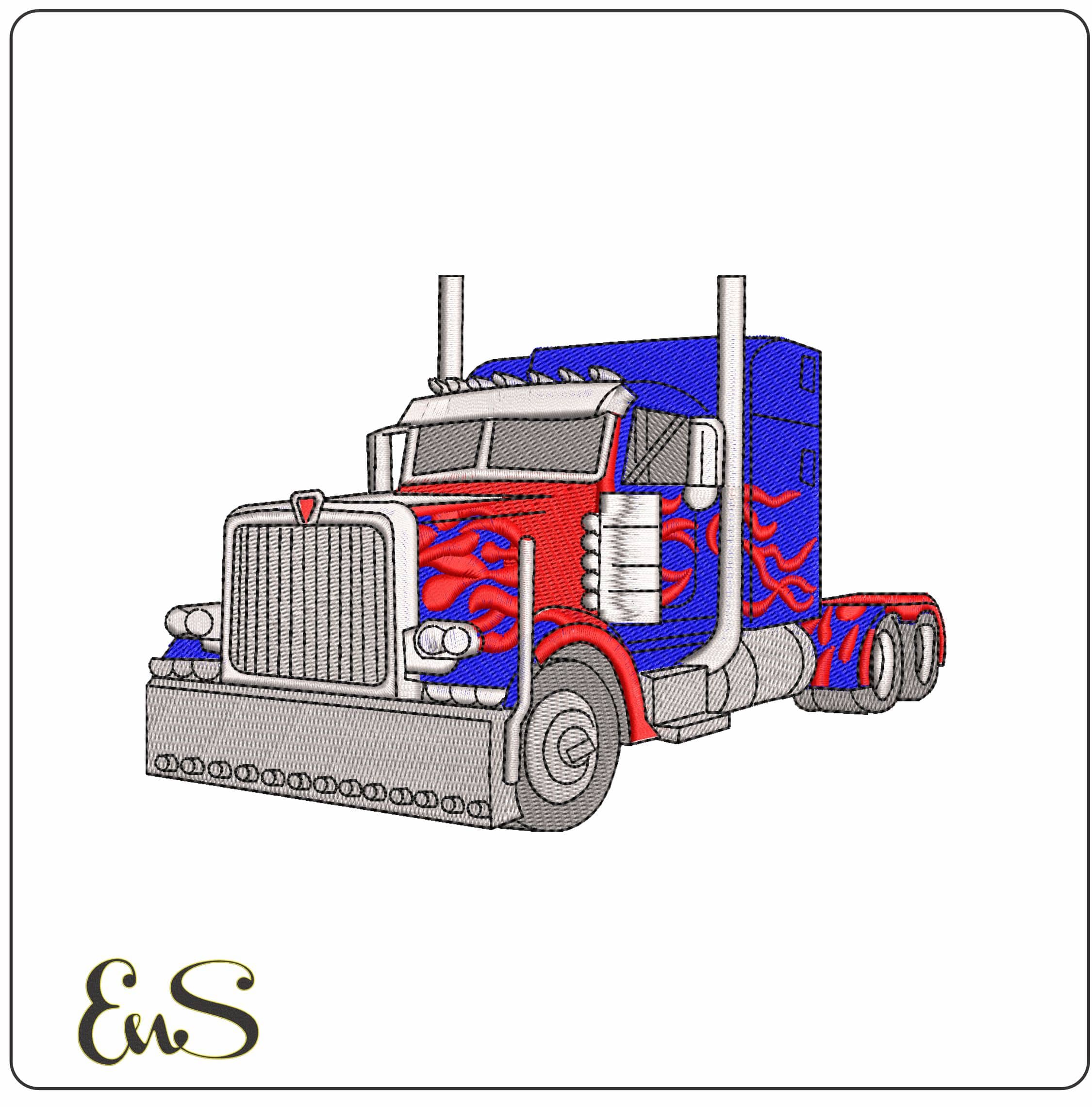 Basic Truck with Flames - Elegant embroidery design file - instant download