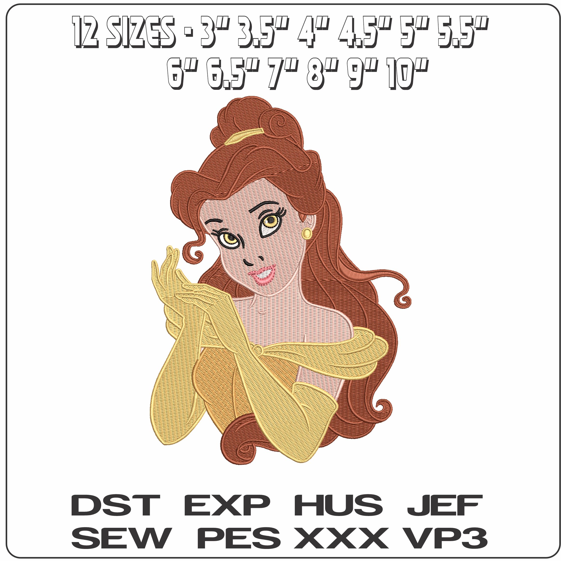 Belle Beauty and the Beast Cartoon - Elegant embroidery design file - instant download — view 2
