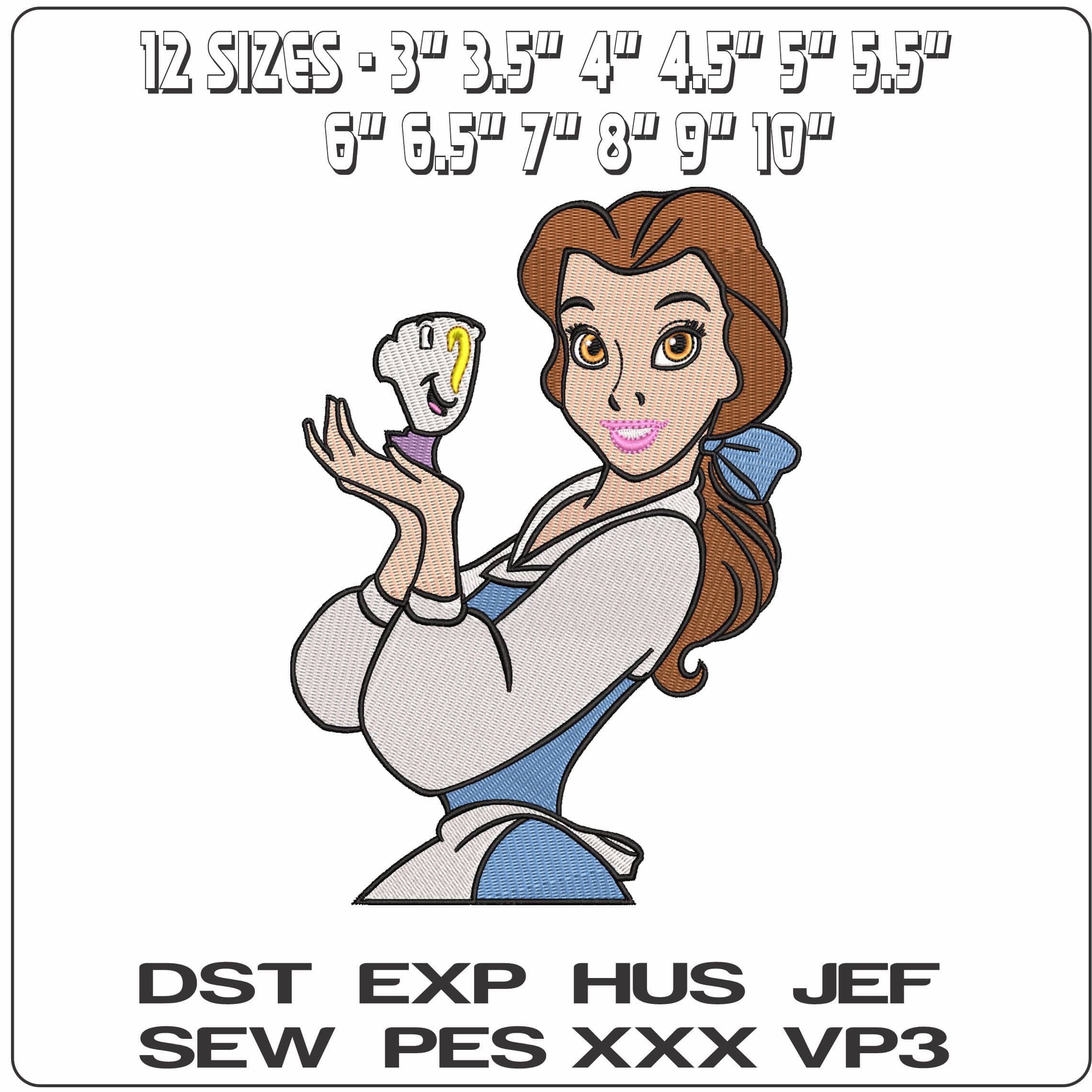 Belle and Chip Cup Beauty and the Beast Cartoon - Elegant embroidery design file - instant download — view 2