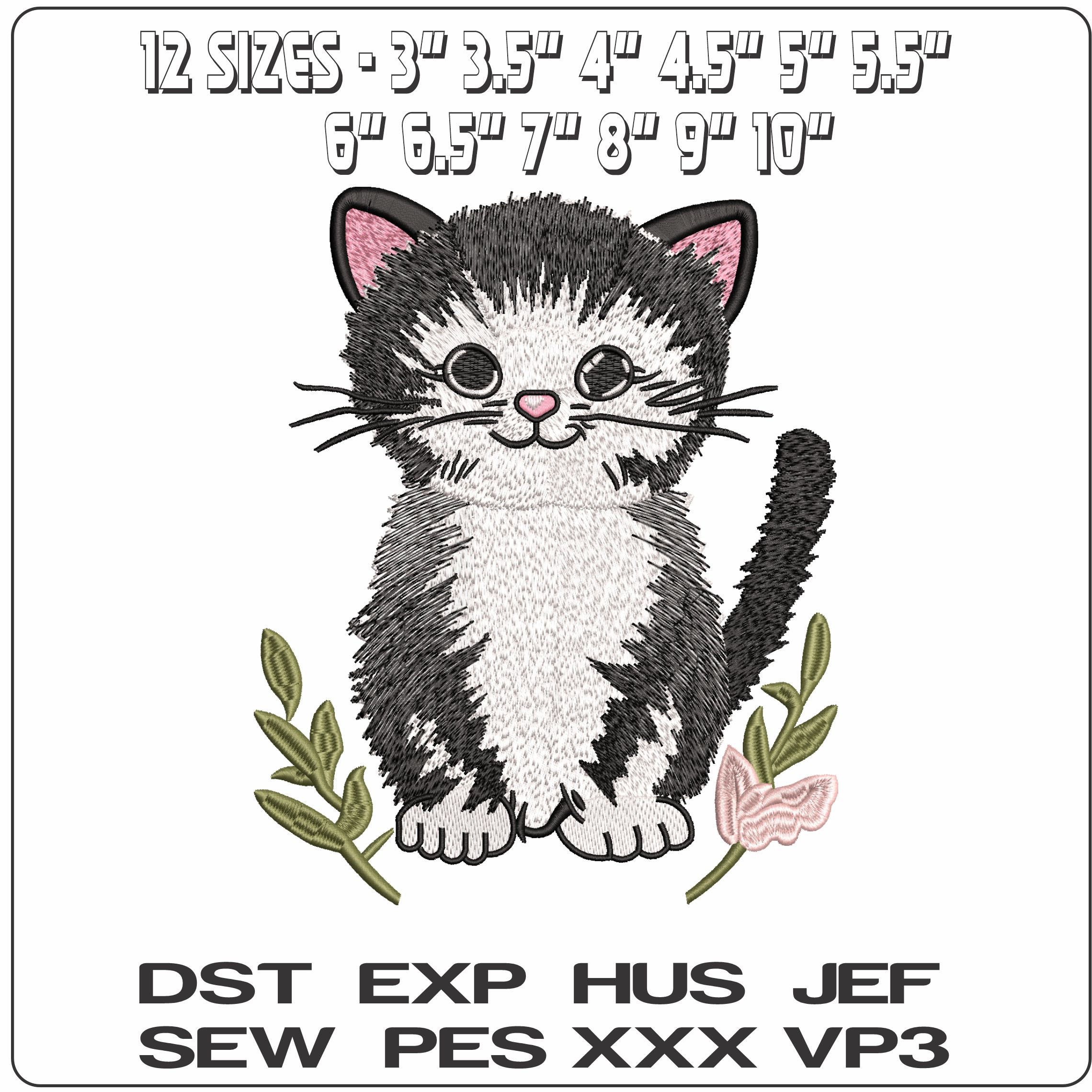 Black n Wite Cat - Elegant embroidery design file - instant download — view 2